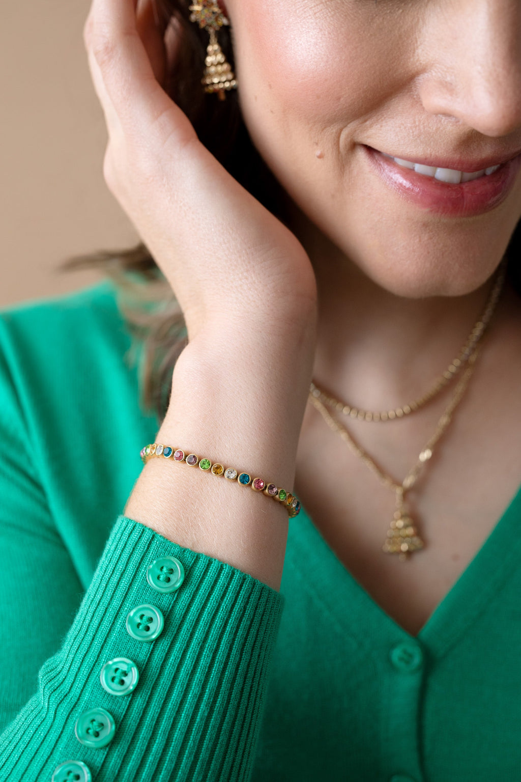 Colorful Crystal Tennis Bolo Bracelet in Gold-Tone