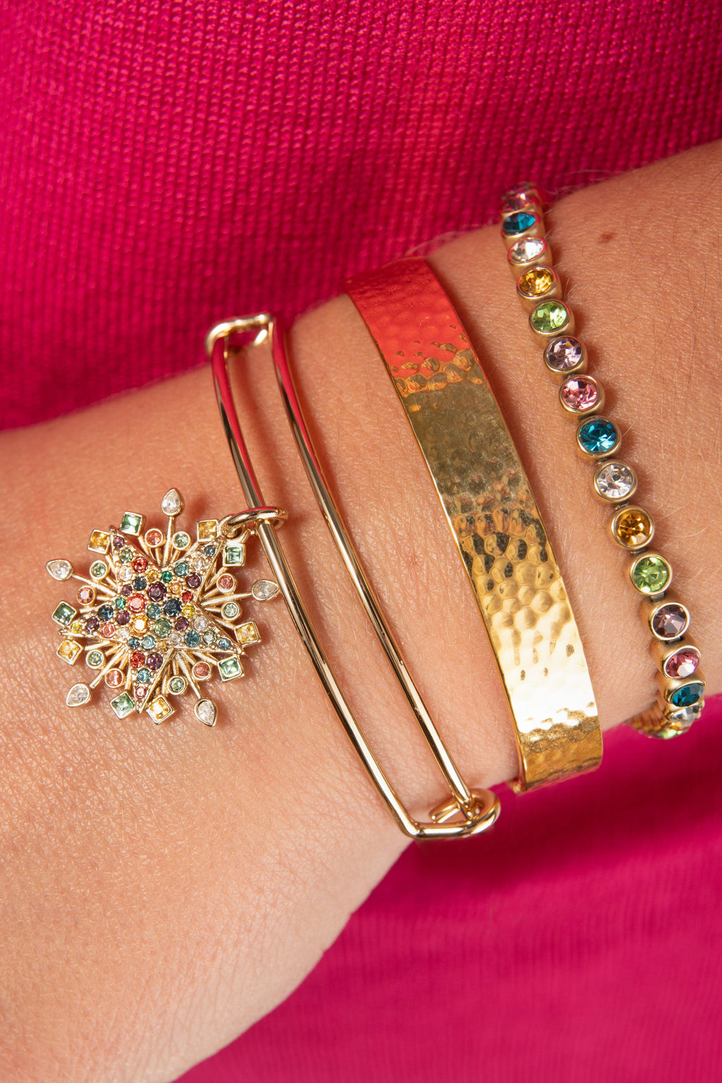 Colorful Crystal Tennis Bolo Bracelet in Gold-Tone