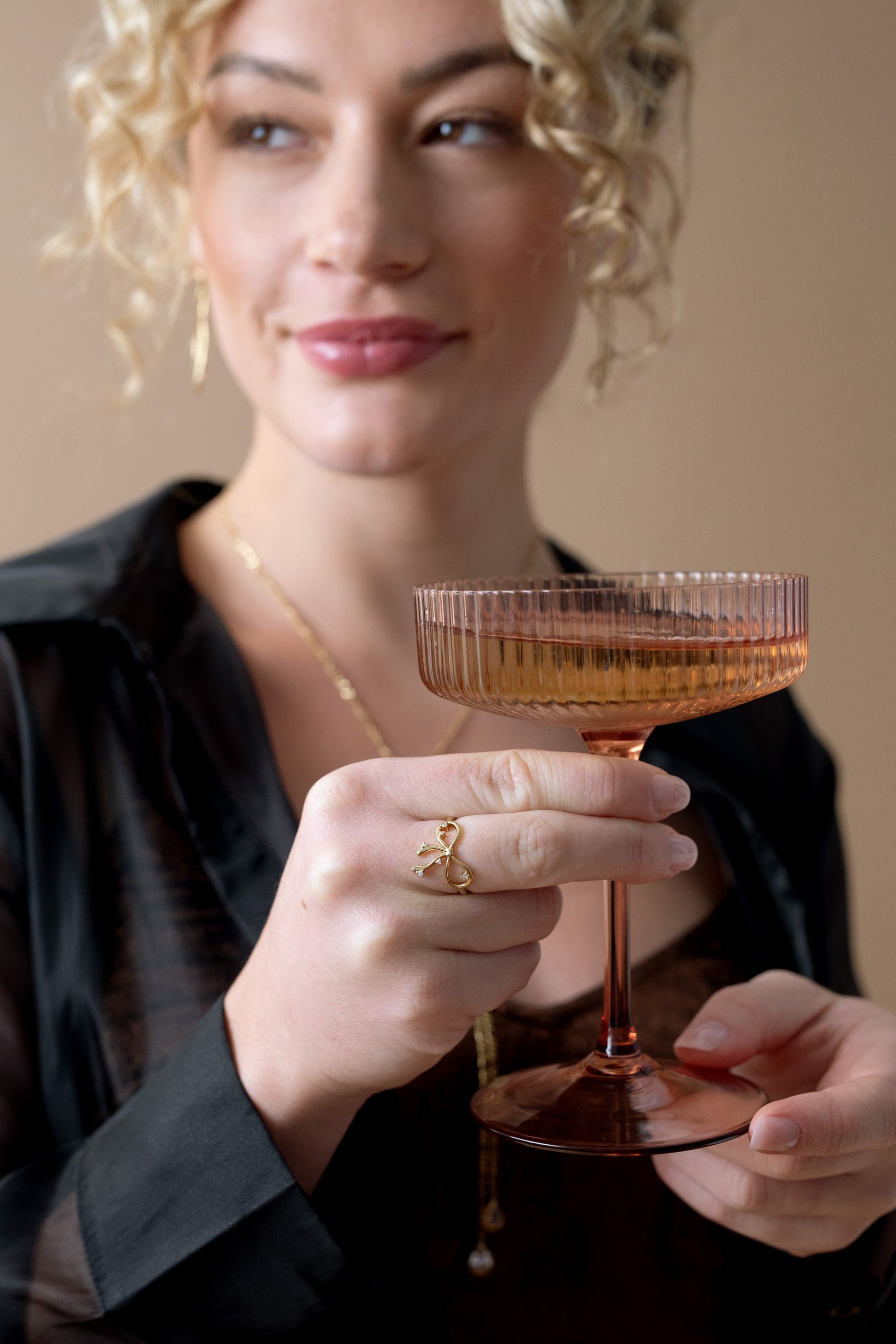 Coquette Bow Ring in Polished Gold with Clear Crystal Accents