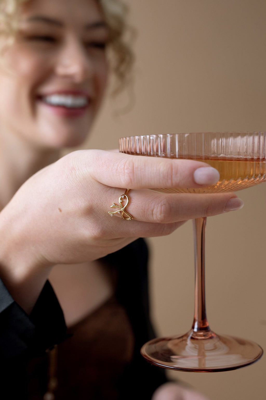 Coquette Bow Ring in Polished Gold with Clear Crystal Accents