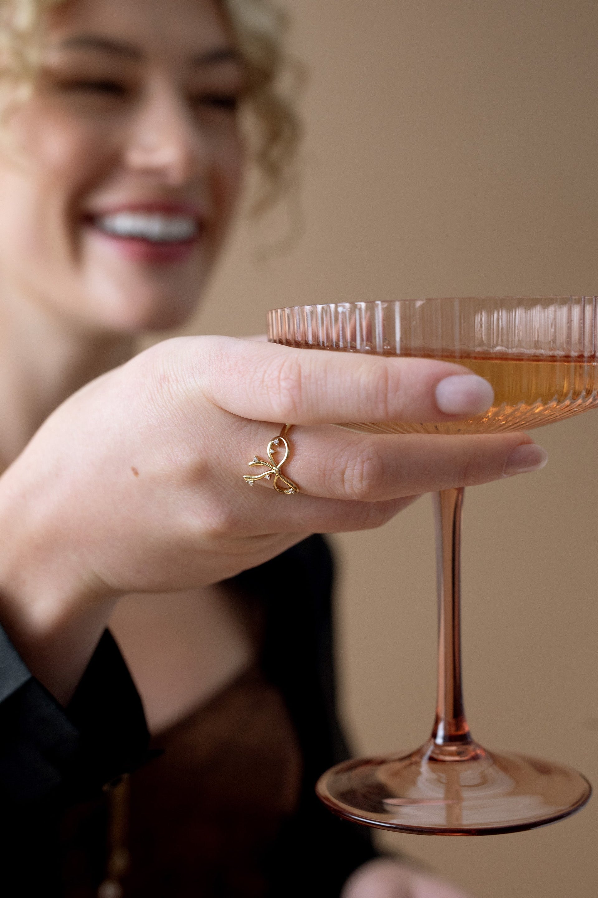 Coquette Bow Ring in Polished Gold with Clear Crystal Accents