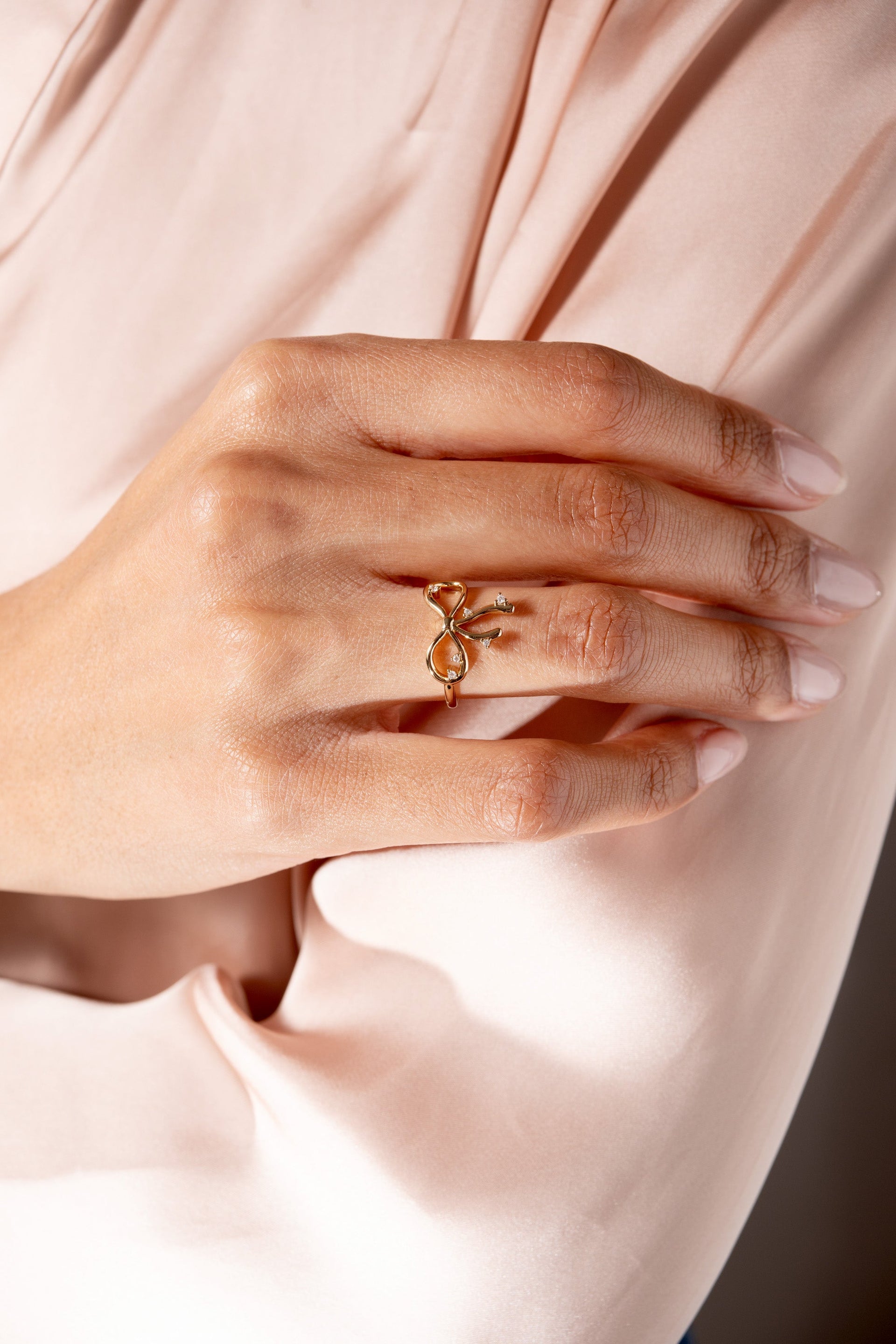 Coquette Bow Ring in Polished Gold with Clear Crystal Accents