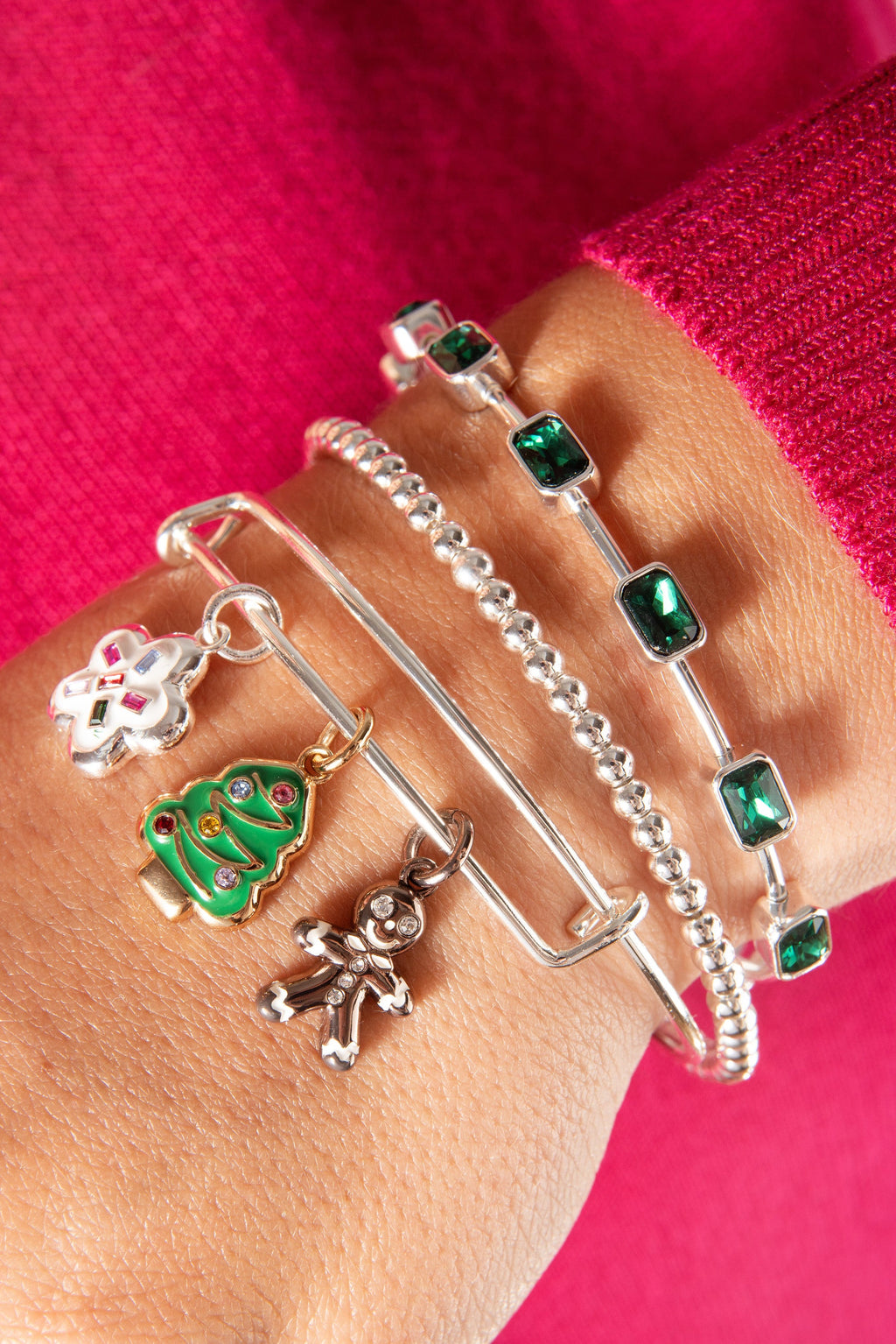Holiday Christmas Cookies Expandable Charm Bangle Bracelet