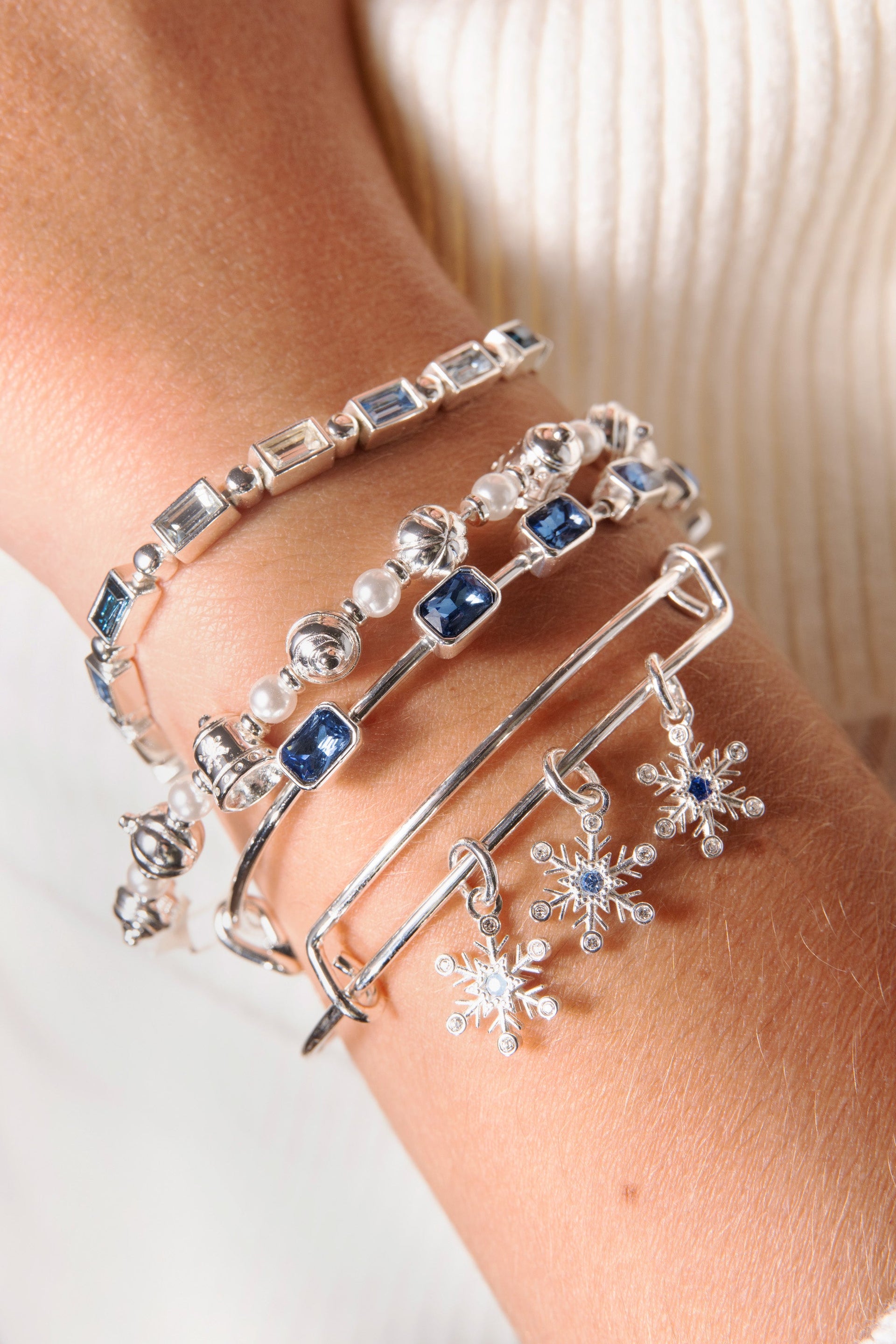 Emerald Cut September Birthstone Bangle with Blue Crystals