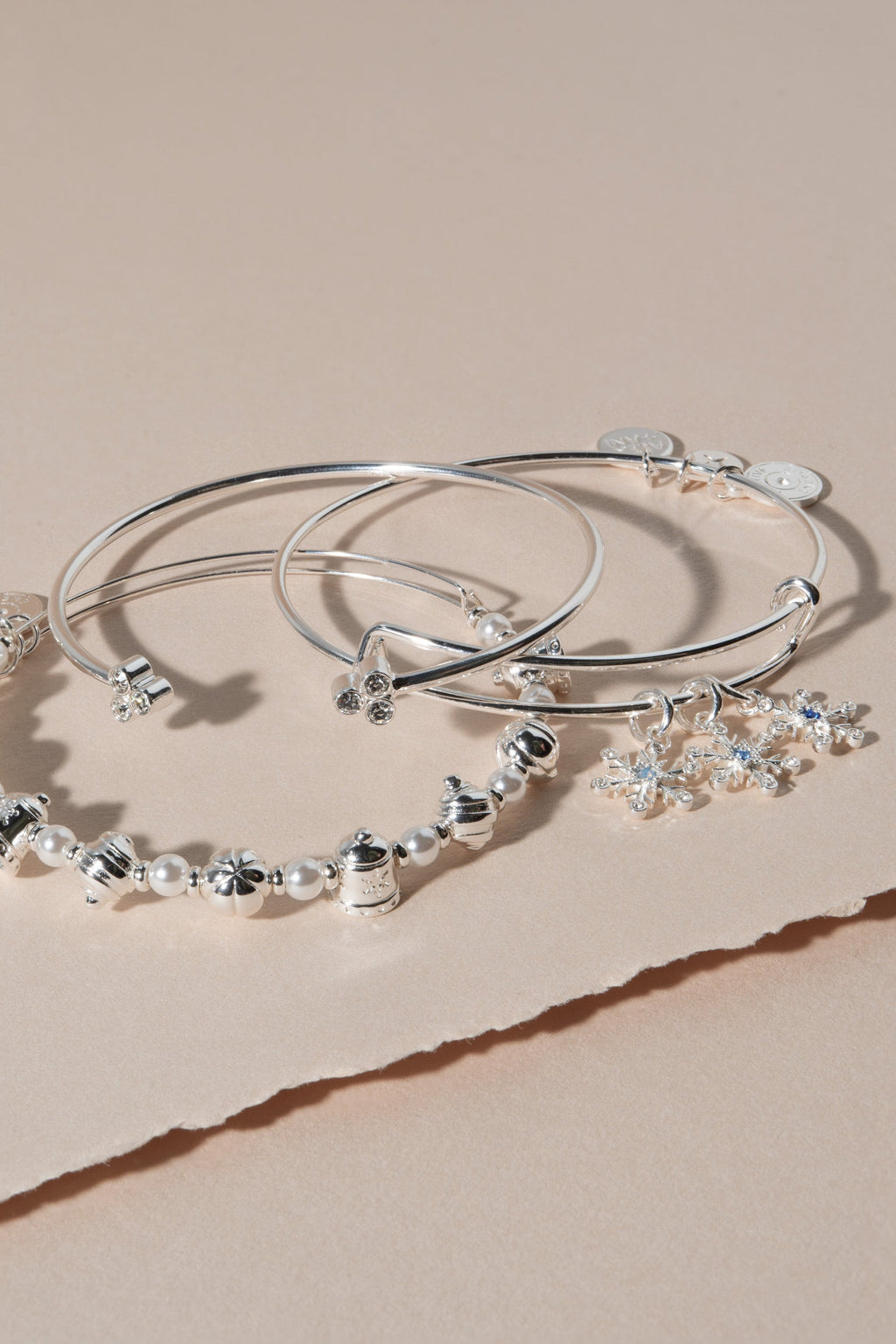 Festive Holiday Bells and Pearl Crystal Bead Expandable Bangle