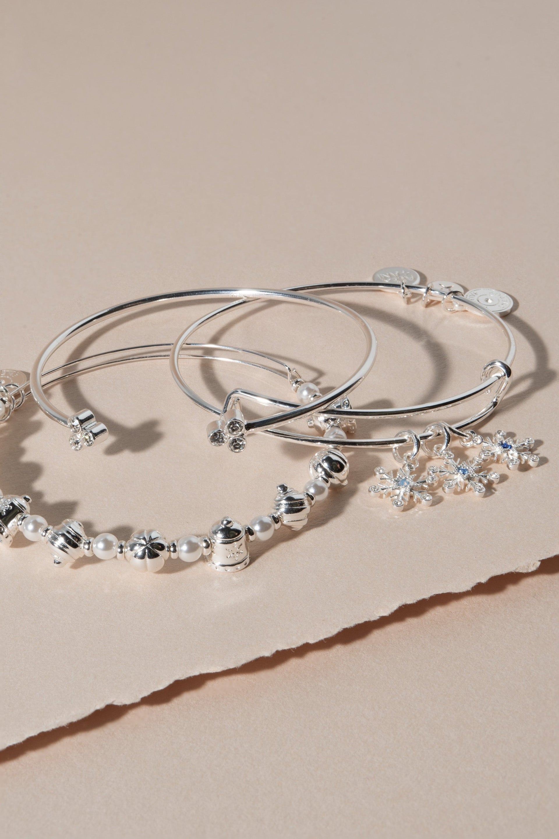 Festive Holiday Bells and Pearl Crystal Bead Expandable Bangle