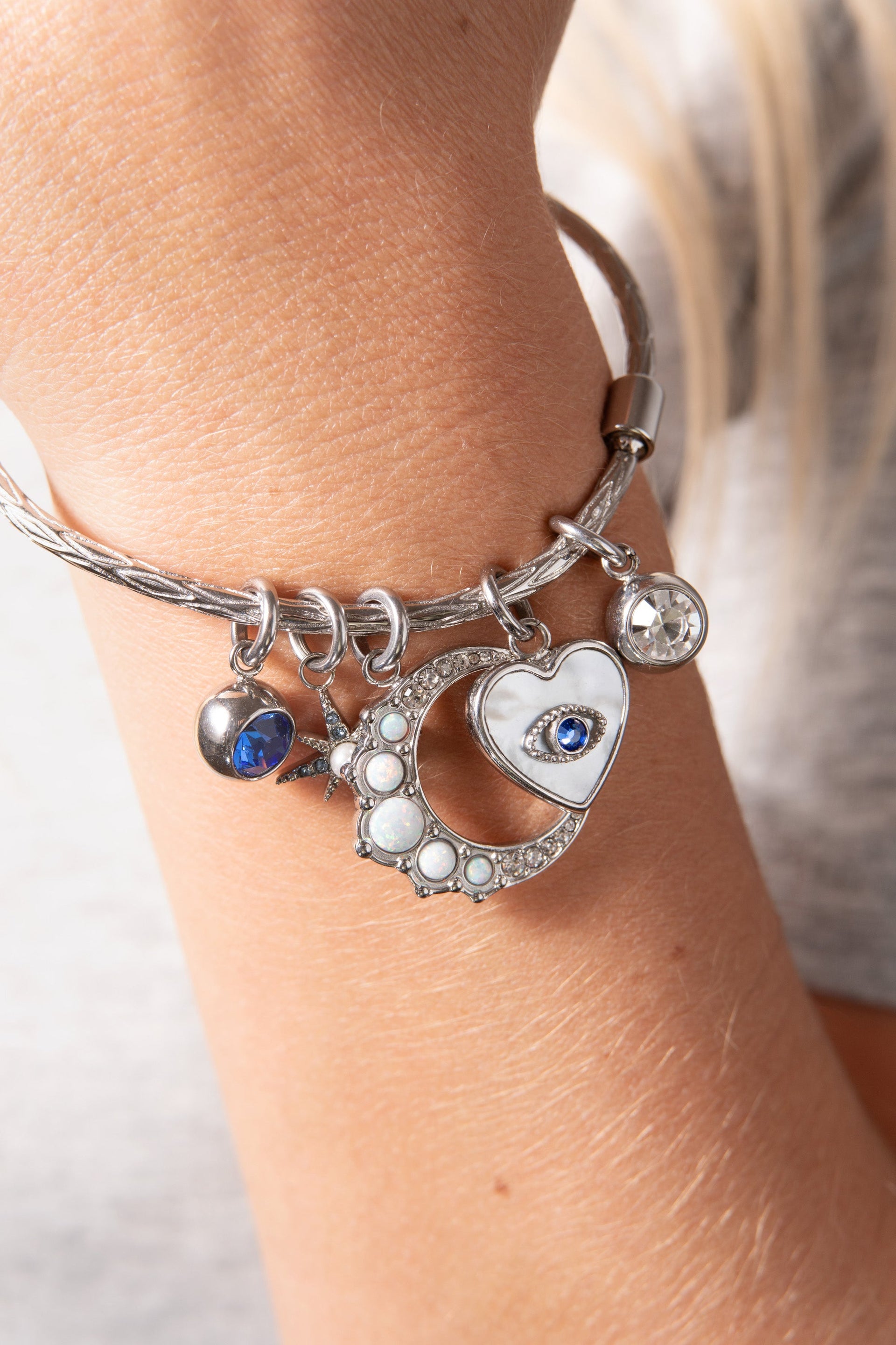 Evil Eye Heart Interchangeable Charm in Silver-Tone Stainless Steel