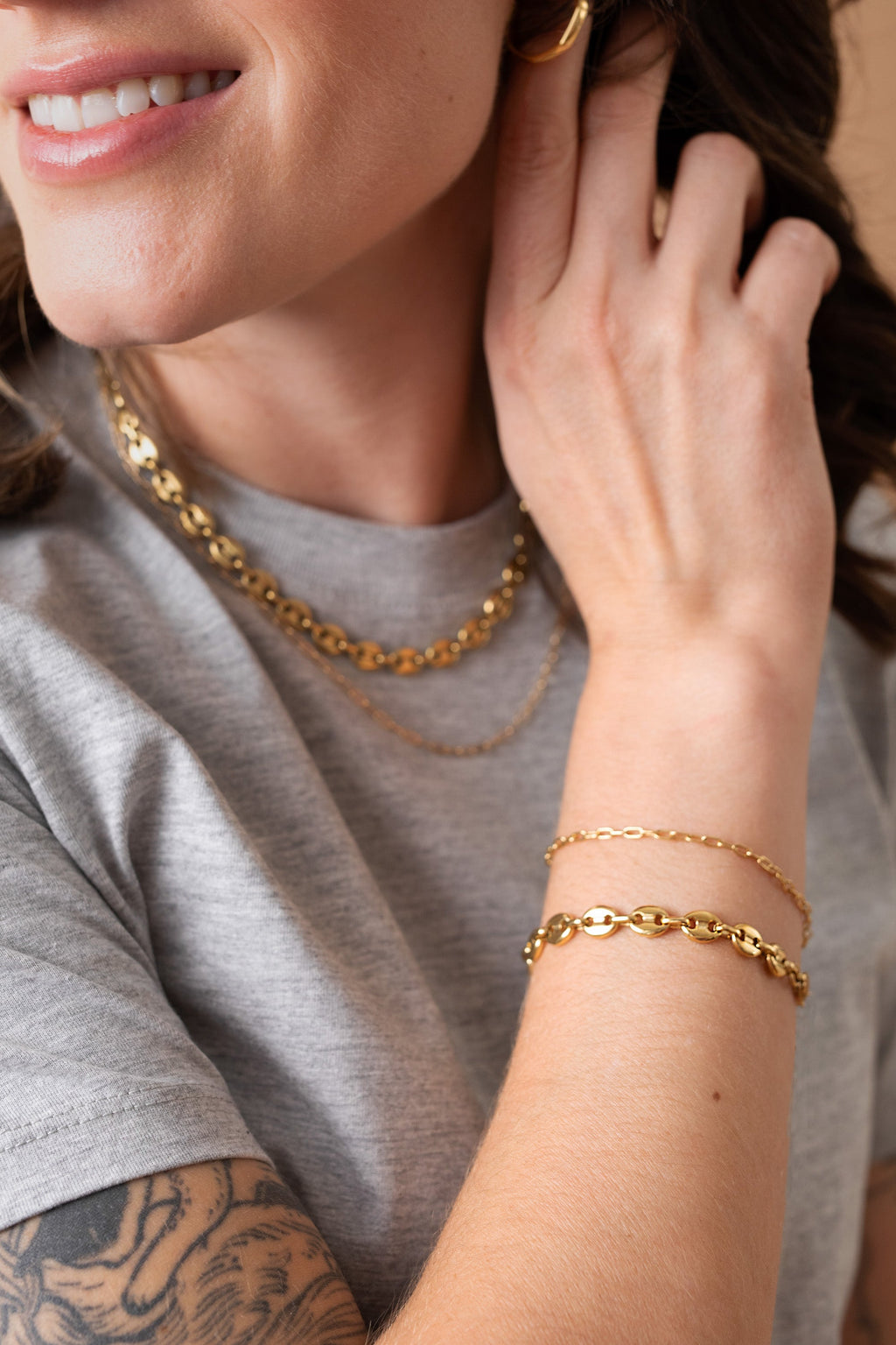 Gold Tone Paperclip Chain Bracelet for Layered Jewelry Stacking
