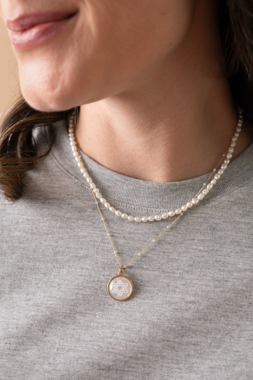 Divine Guides Star of David Mother of Pearl Pendant Necklace