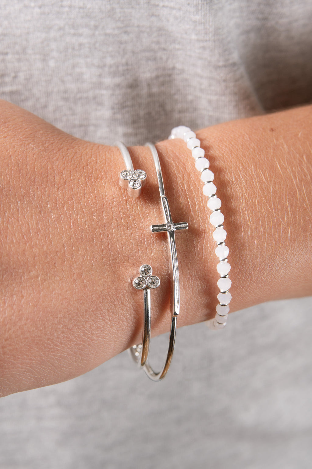 Cross Inline Bangle Bracelet with Crystal Detail