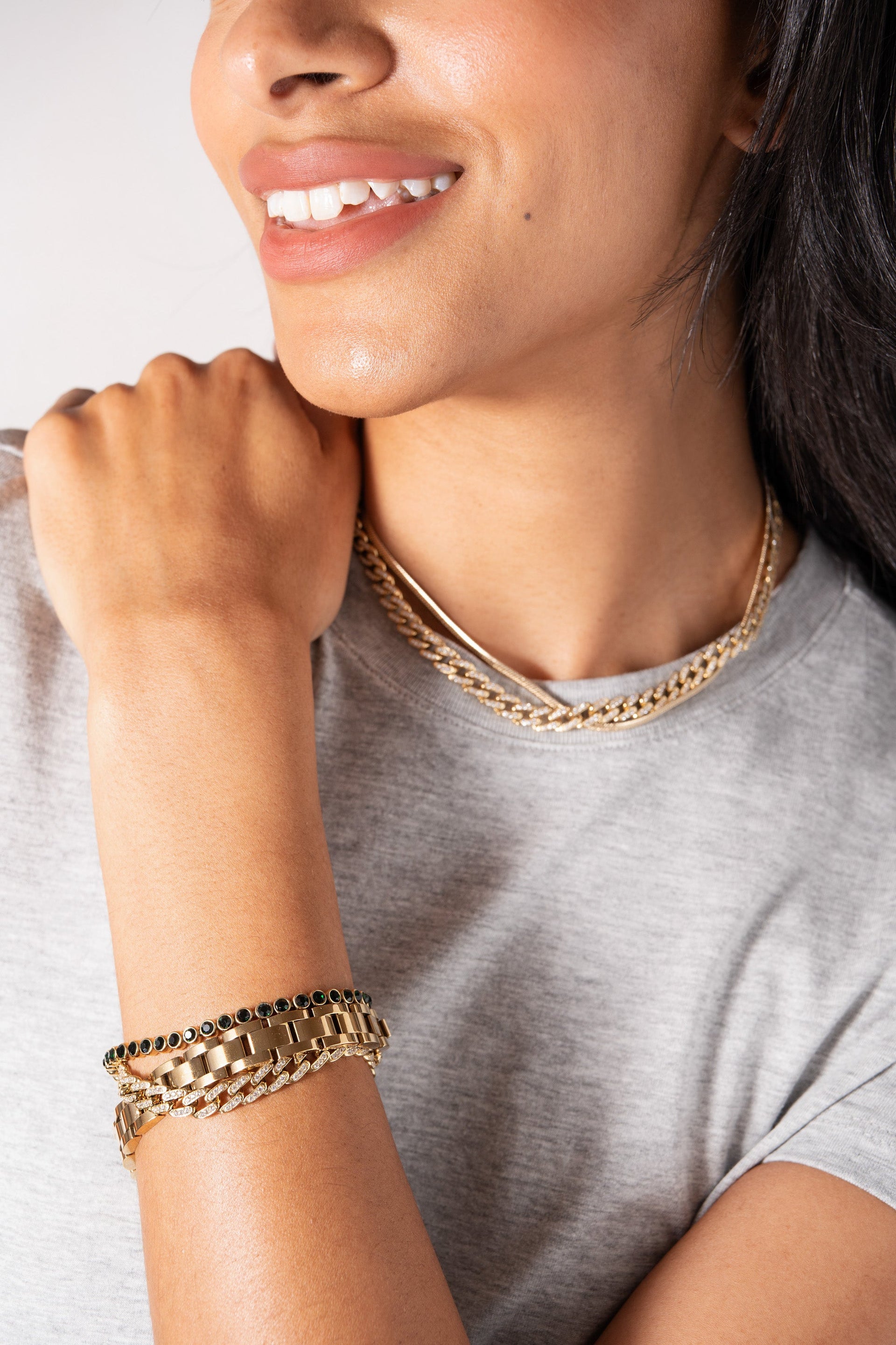 Gold Crystal Pave Curb Chain Necklace for Glamorous Layering