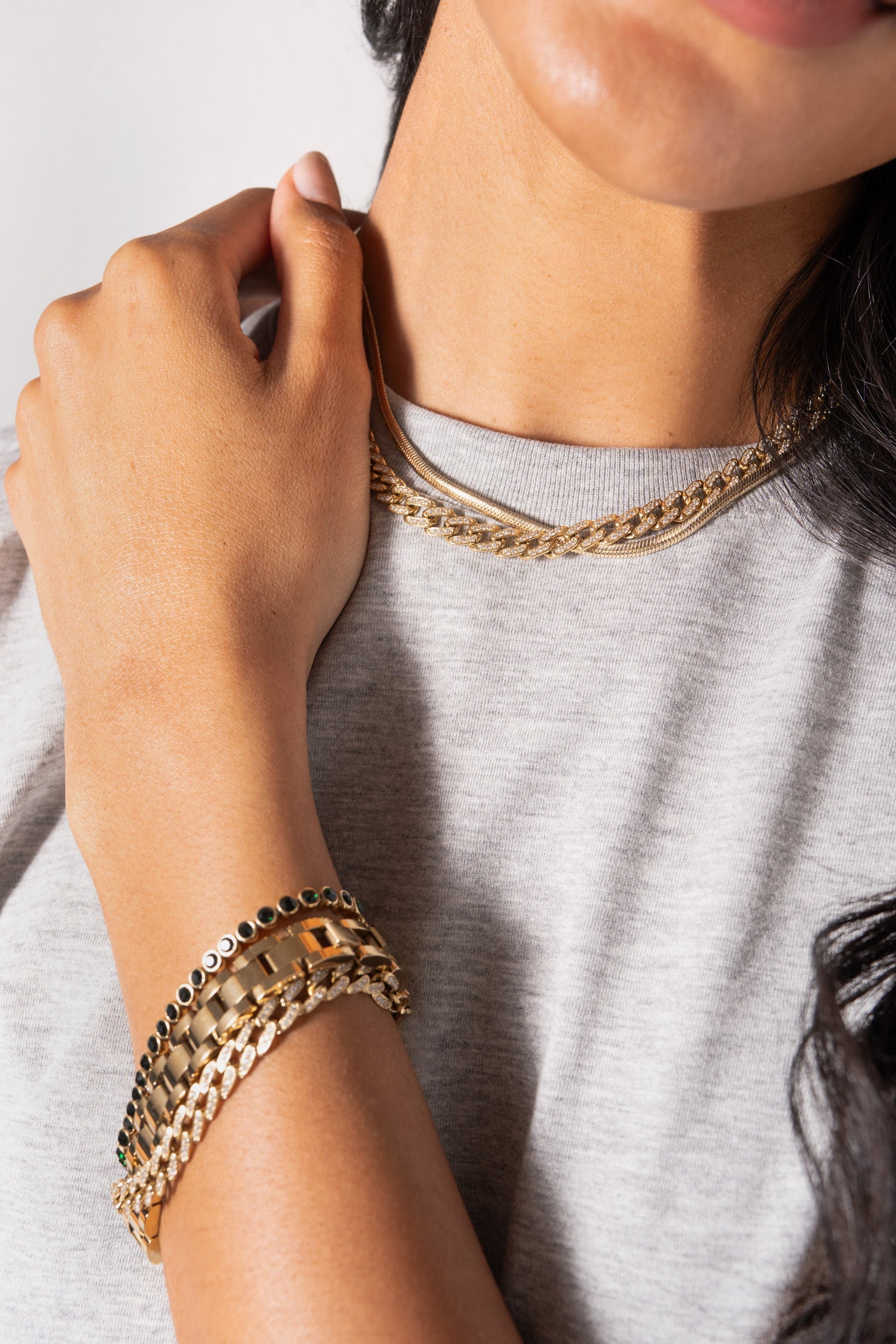 Crystal Pave Curb Chain Bracelet with Adjustable Closure