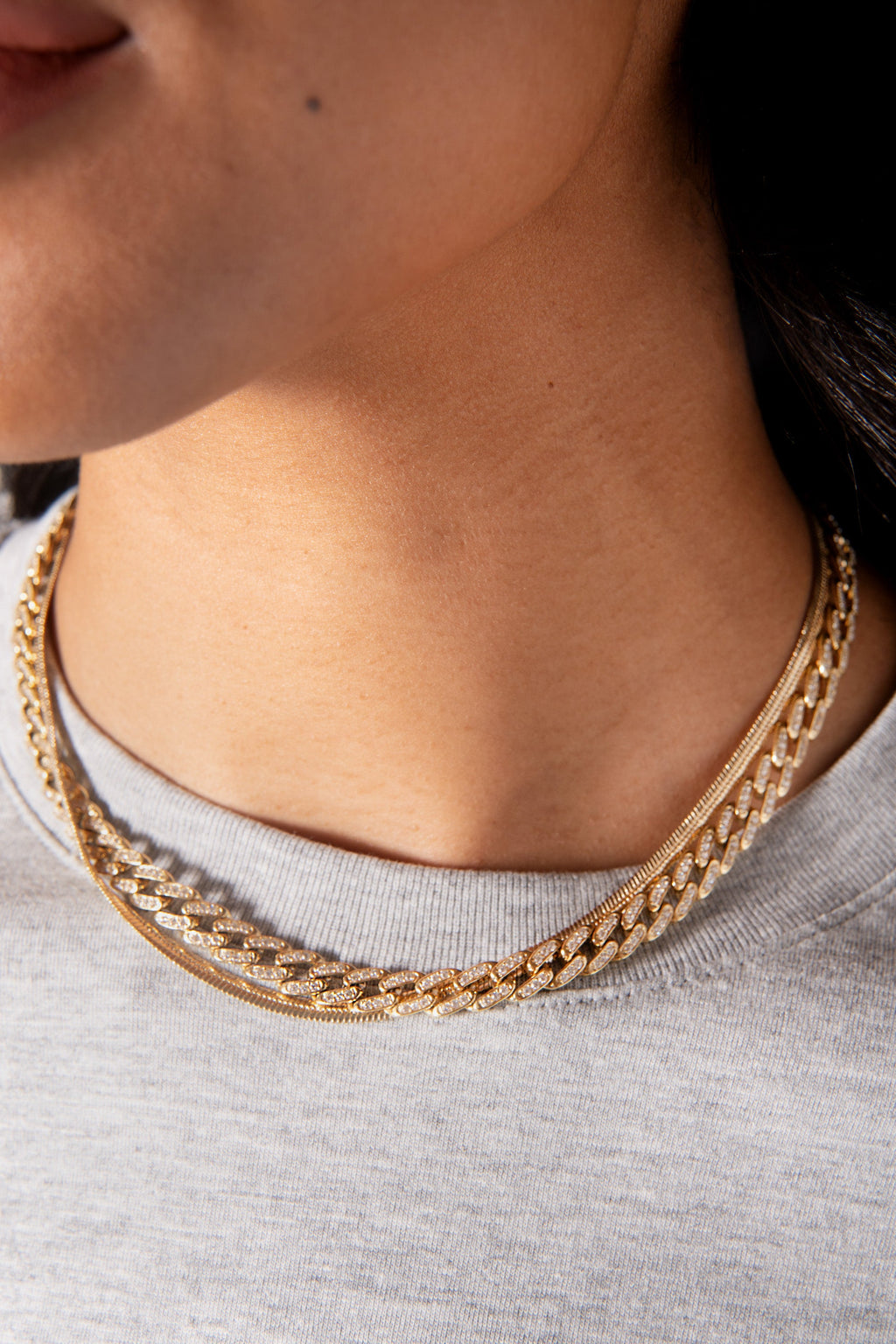 Gold Crystal Pave Curb Chain Necklace for Glamorous Layering