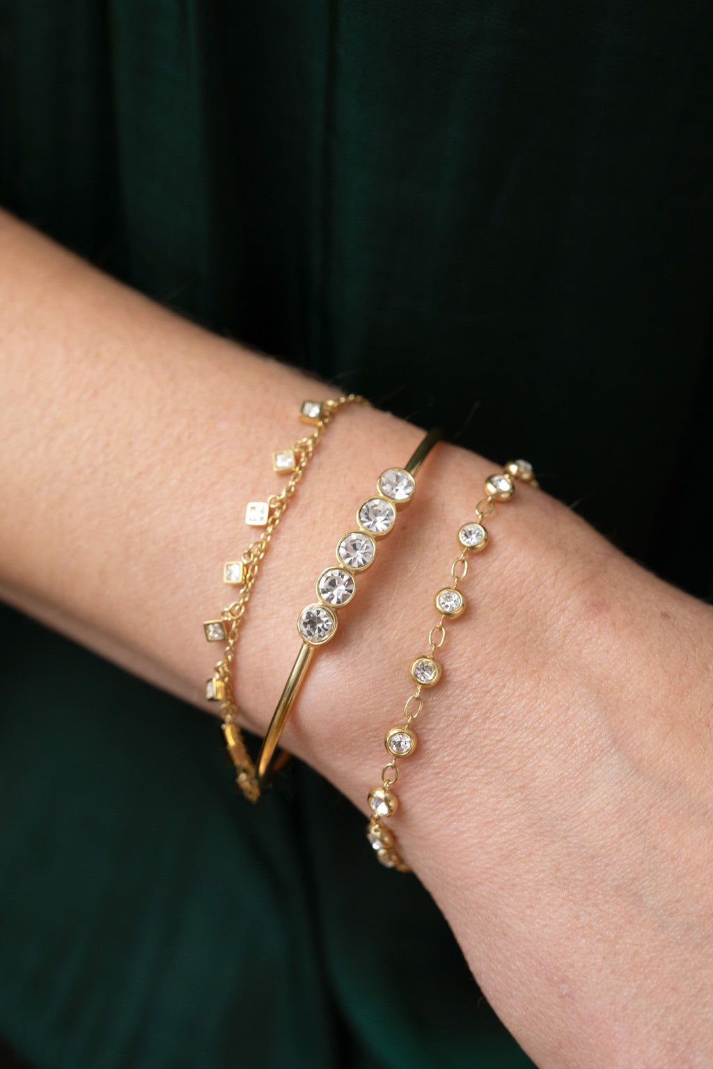 Crystal Pebble Chain Bracelet in Gold-Tone with Adjustable Clasp