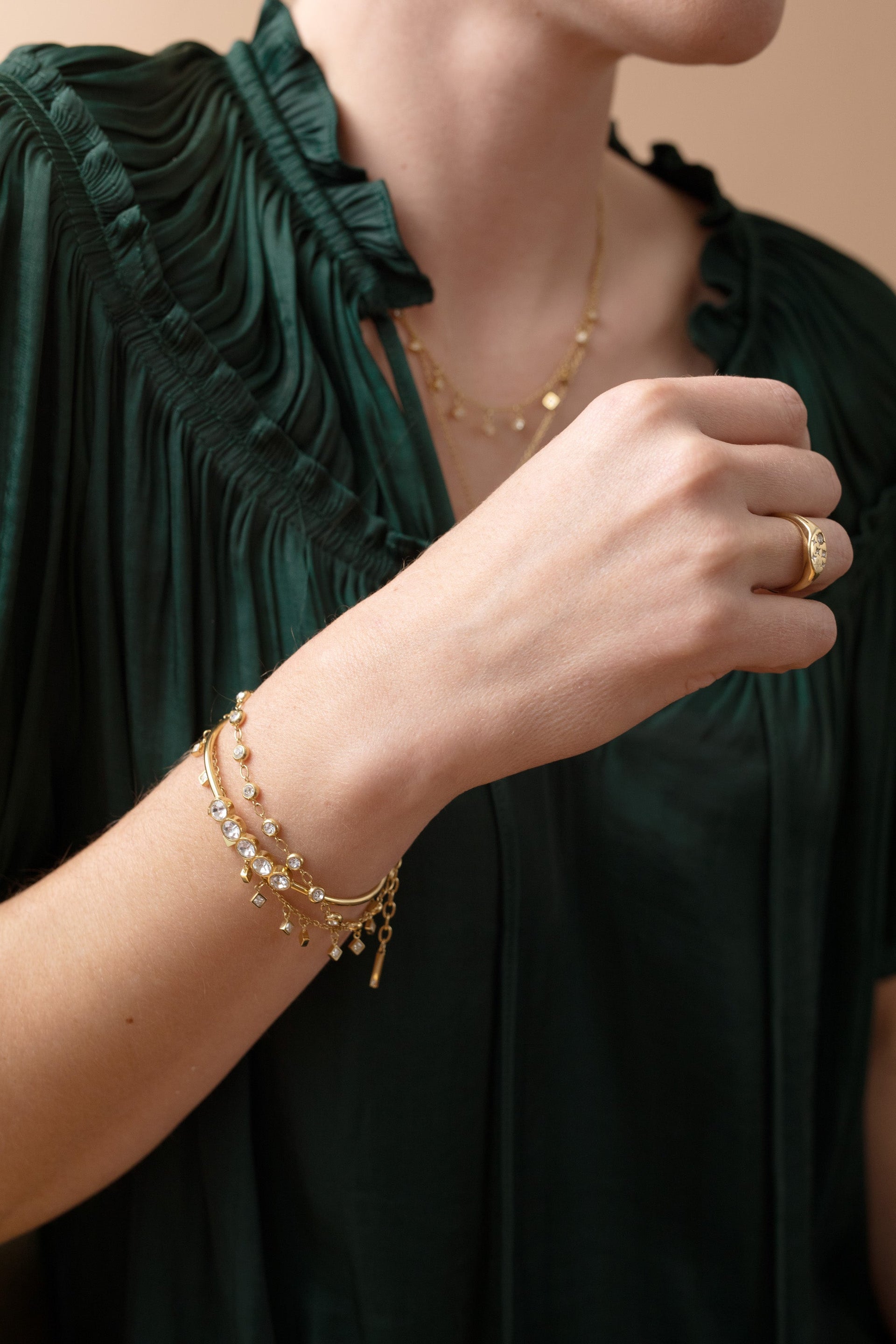 Princess Cut Crystal Charm Bracelet in Gold-Tone