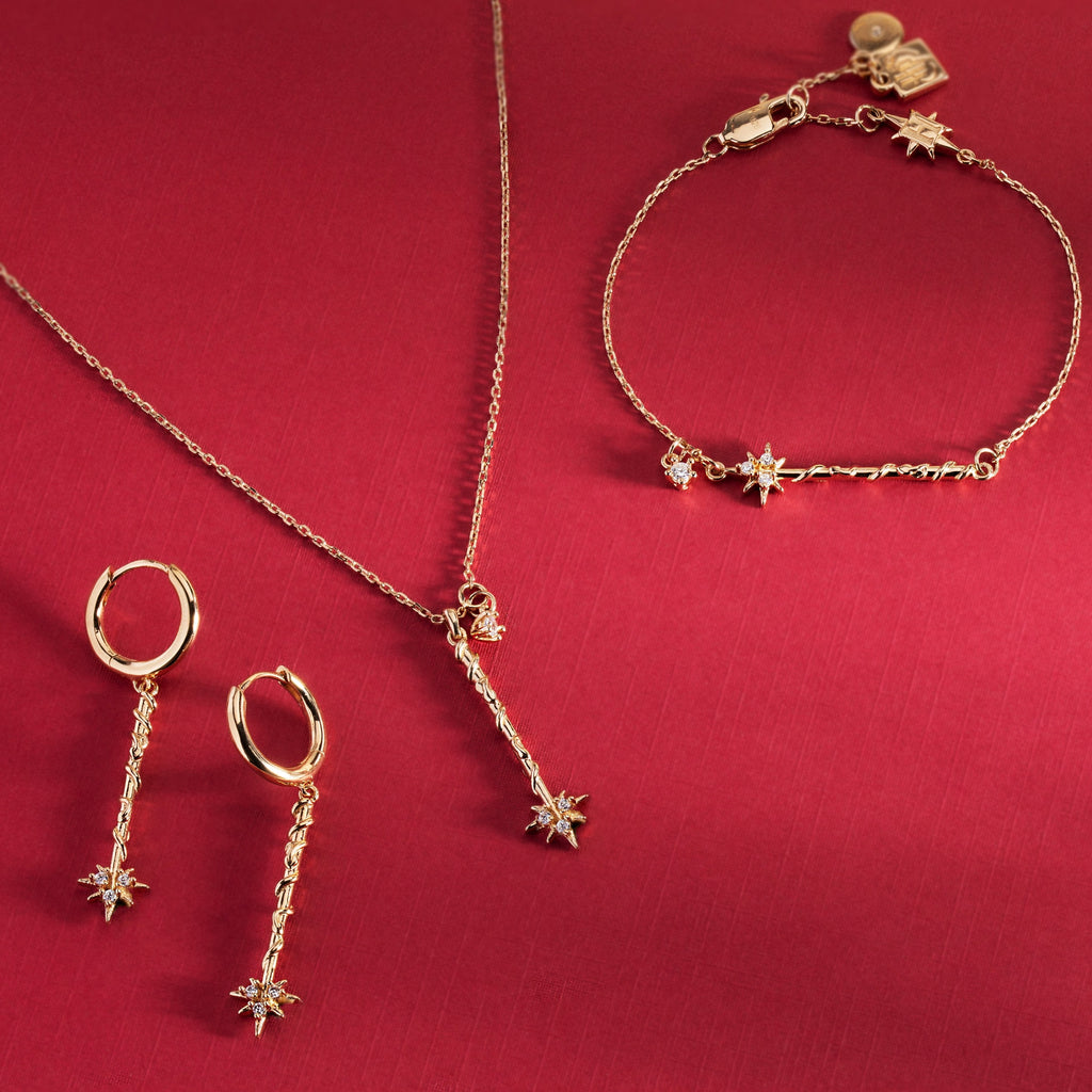 Hermione Granger Wand Hoop Earrings with Magical Crystal Accents