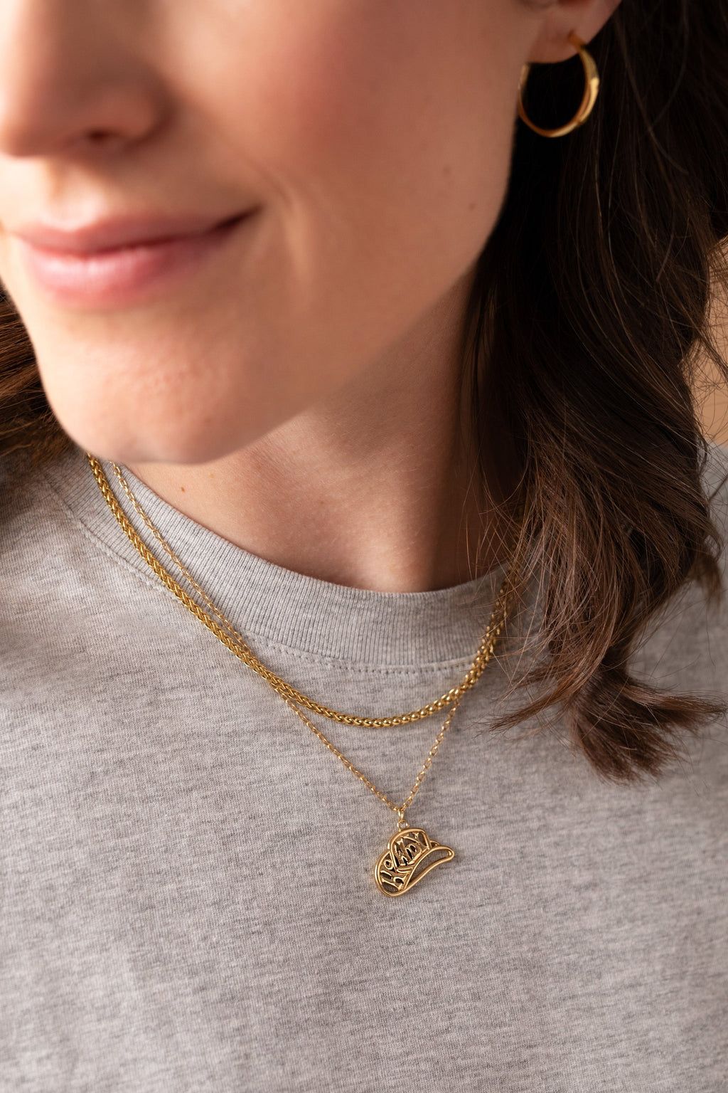 Gold Howdy Cowboy Hat Charm Necklace Western Bohemian Jewelry