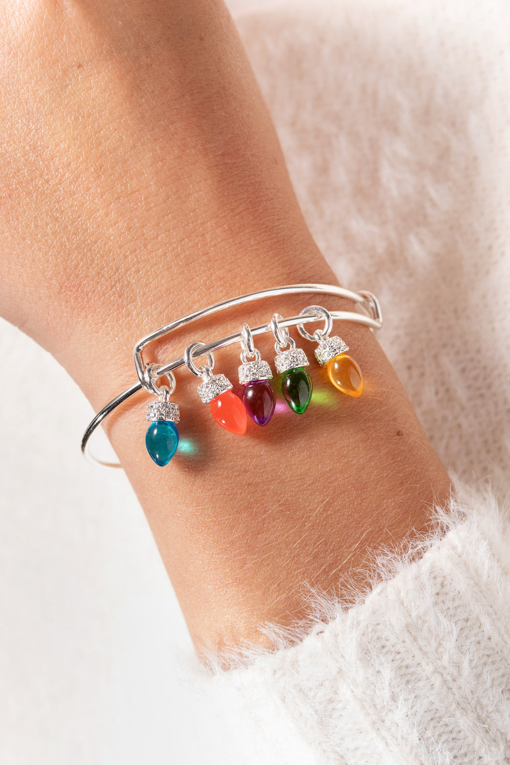 Multicolor Christmas Holiday Light Bulb Charm Bangle Bracelet