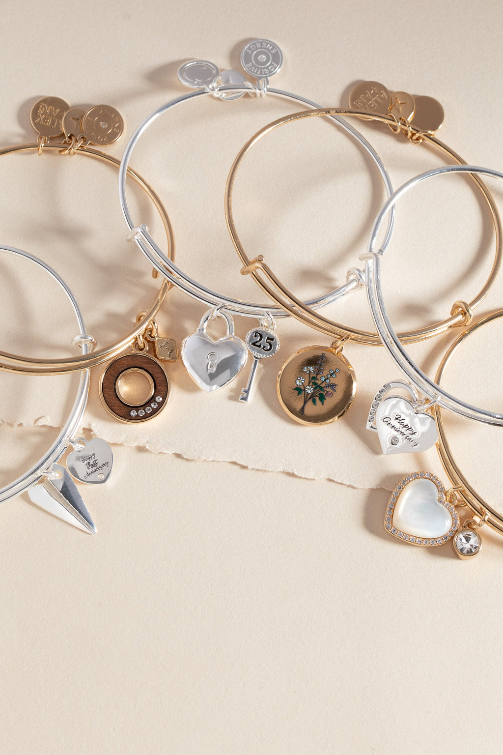 First Anniversary Bangle with Paper Airplane and Crystal Charm