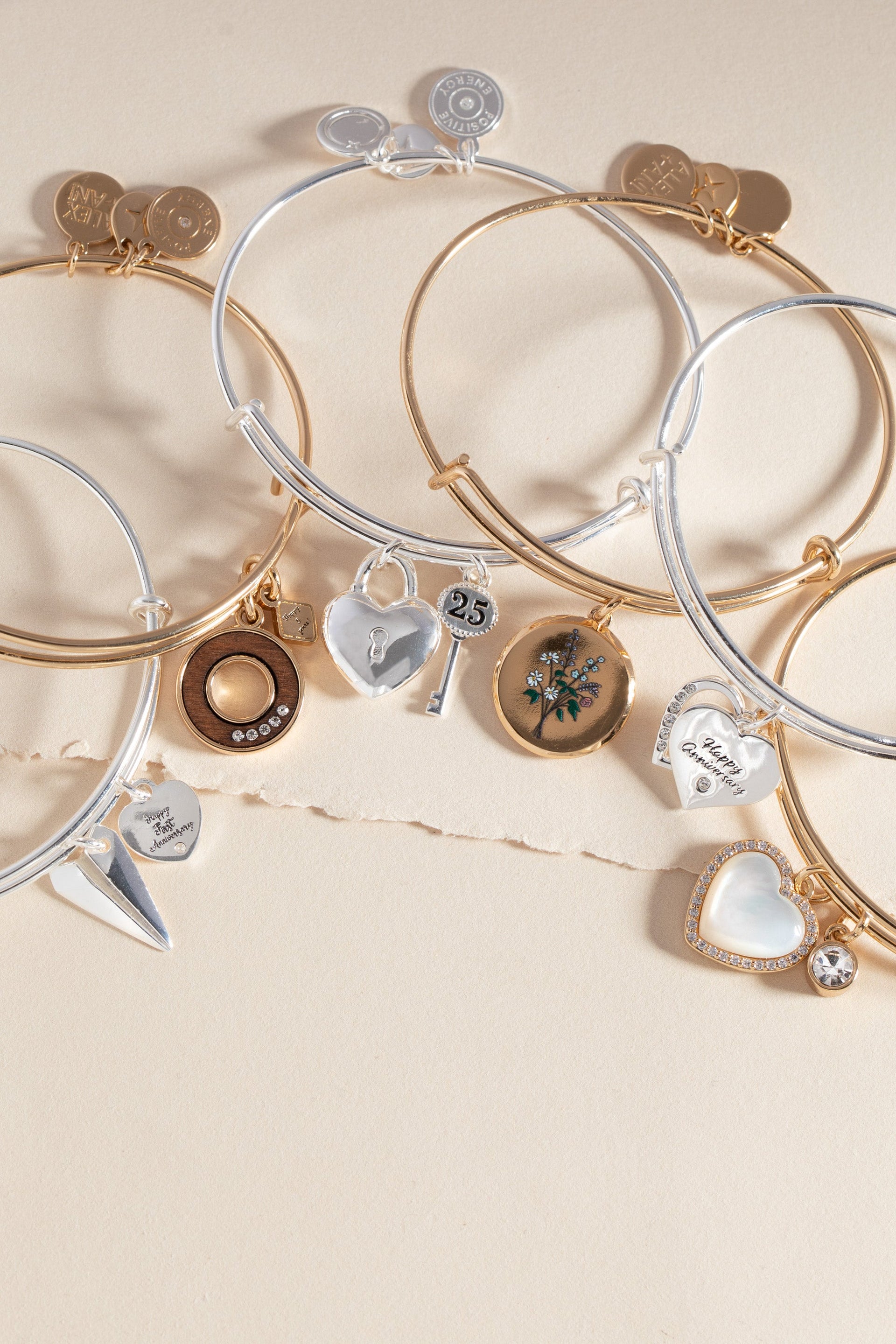 Five-Year Anniversary Bangle with Wood Inlay and Crystal Accents