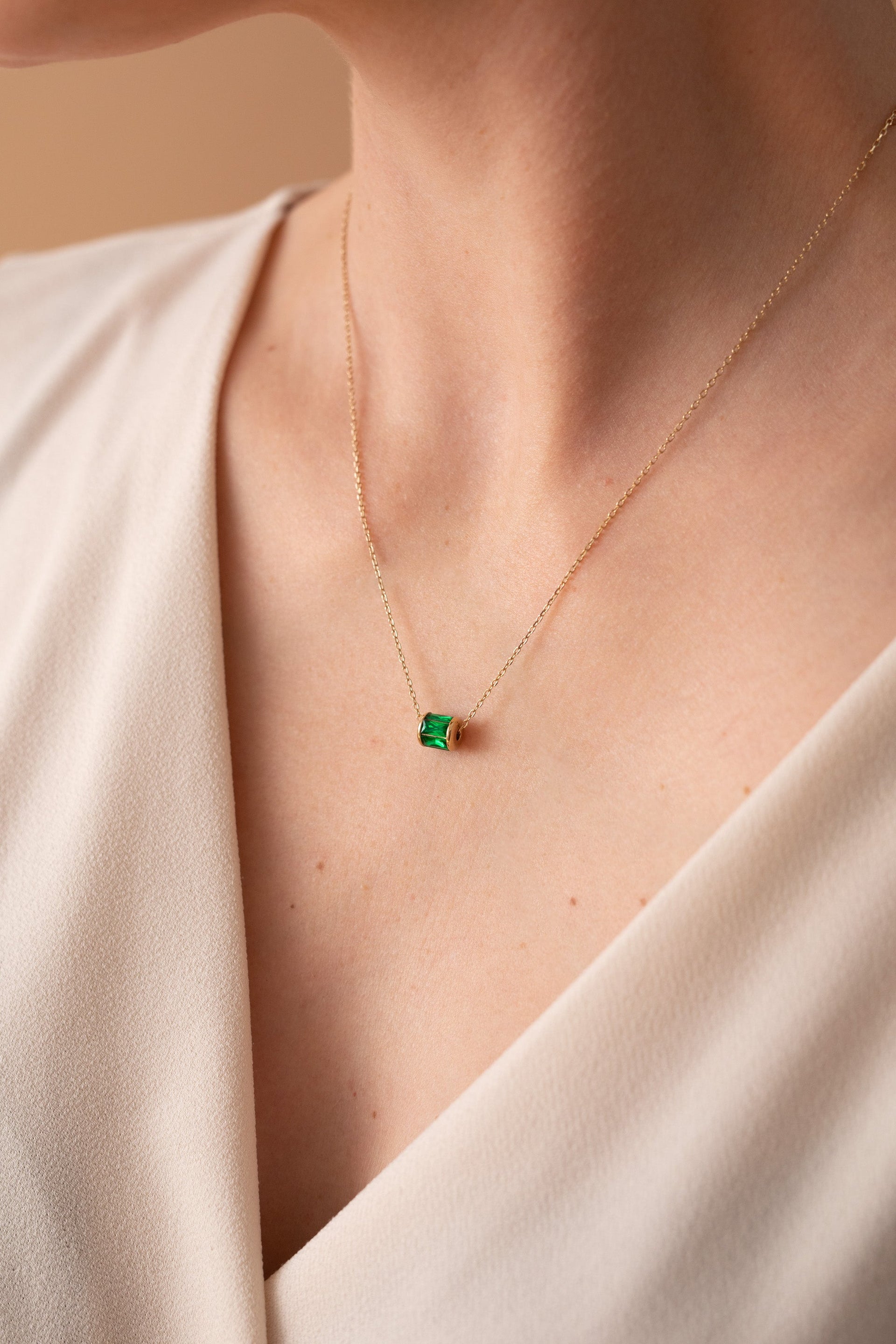 May Birthstone Barrel Pendant Necklace in Sterling Silver or Gold