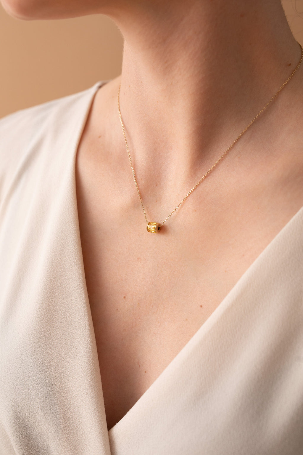 November Birthstone Pendant Necklace Gold and Silver Barrel Charm