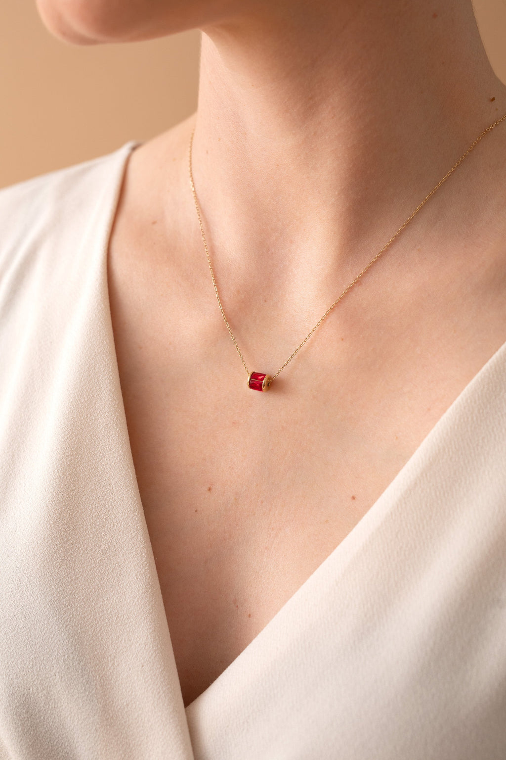 July Birthstone Ruby Baguette Pendant Necklace in Sterling Silver