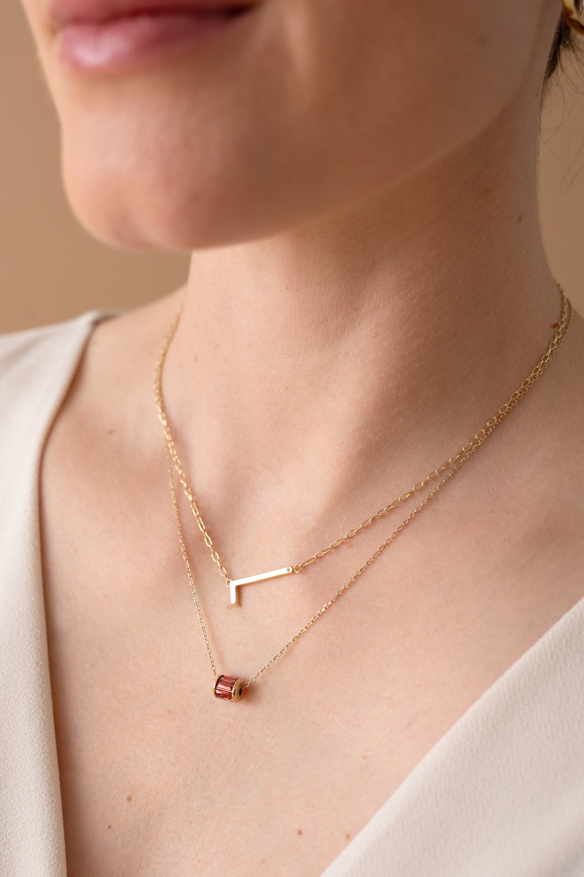 Initial L Precious Elongated Necklace in Gold and Silver Tones