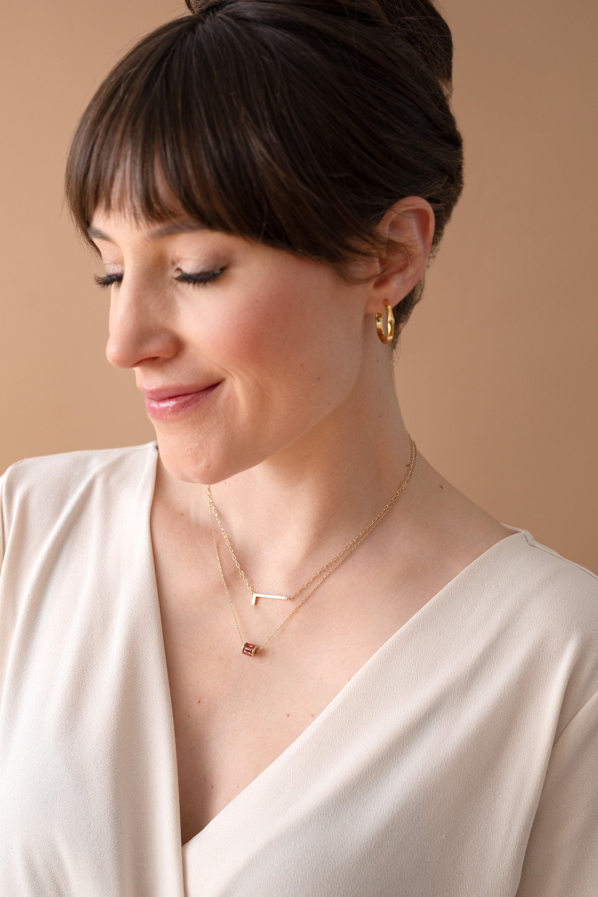Initial L Precious Elongated Necklace in Gold and Silver Tones