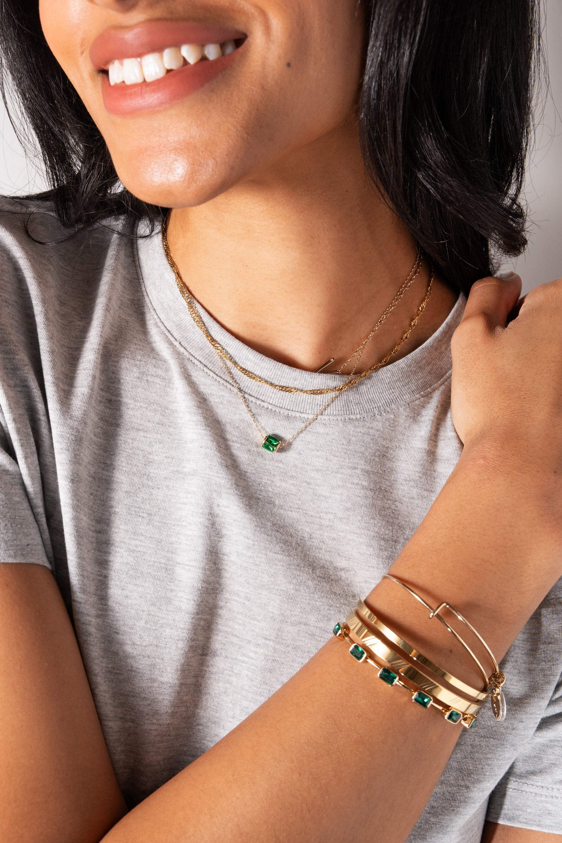 May Birthstone Barrel Pendant Necklace in Sterling Silver or Gold