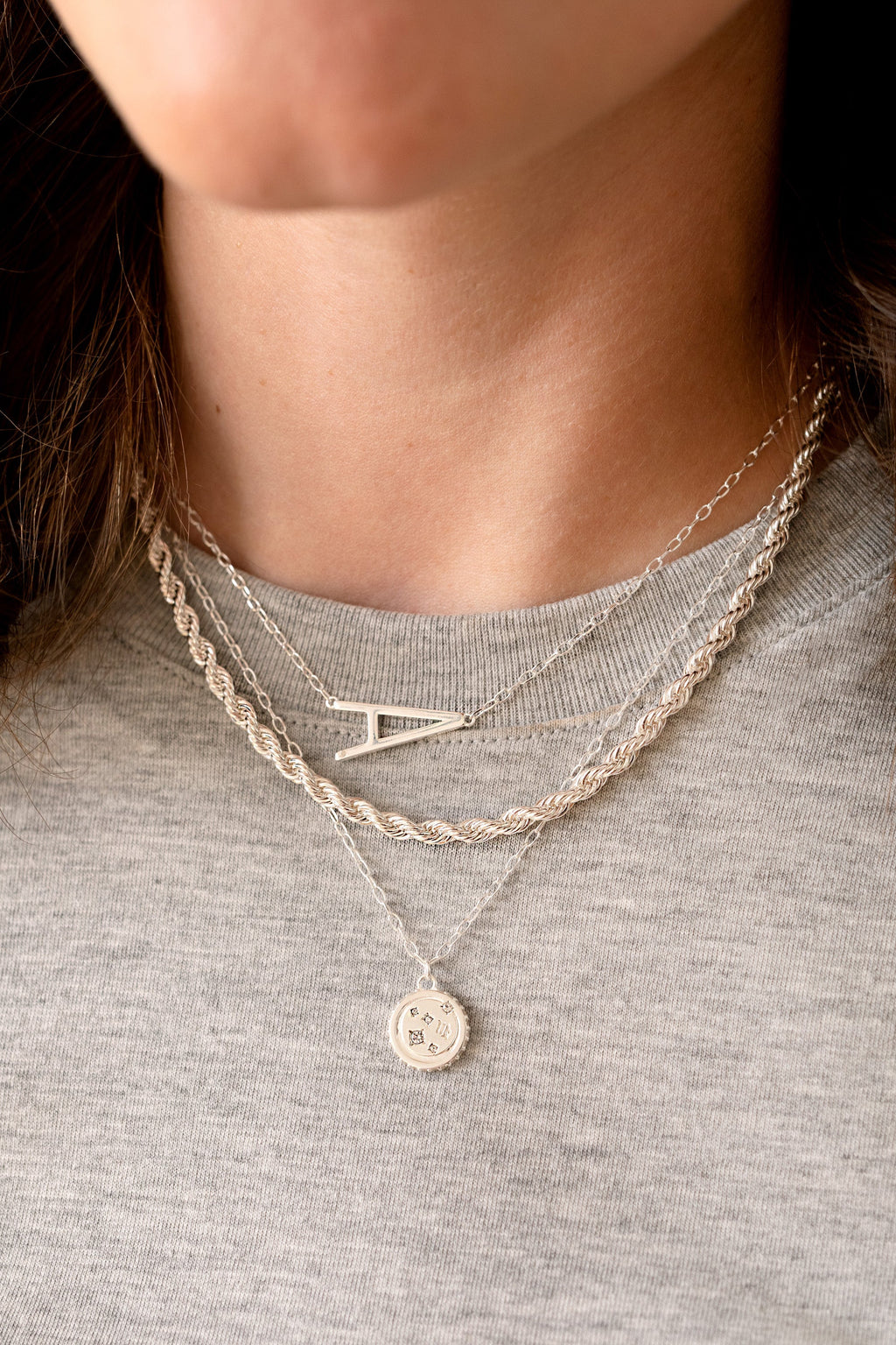 Initial A Sideways Pendant Necklace with Cubic Zirconia Accent