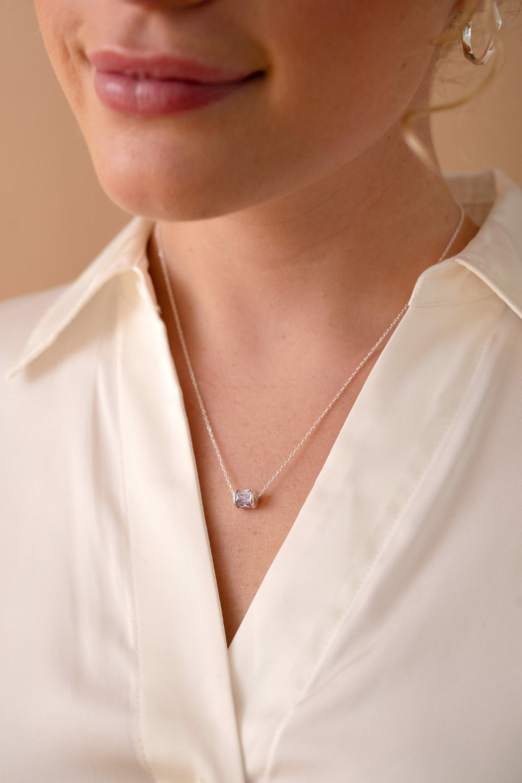 June Birthstone Pendant Necklace in 14K Gold with Amethyst Crystal