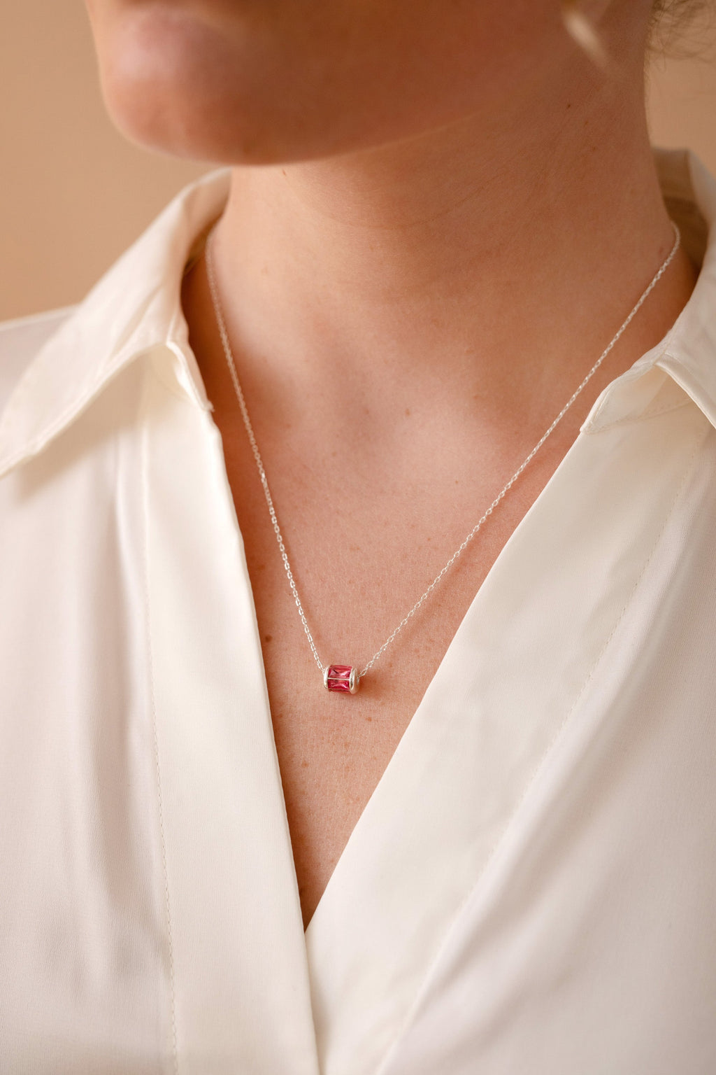 October Birthstone Barrel Pendant Necklace in Sterling Silver or Gold