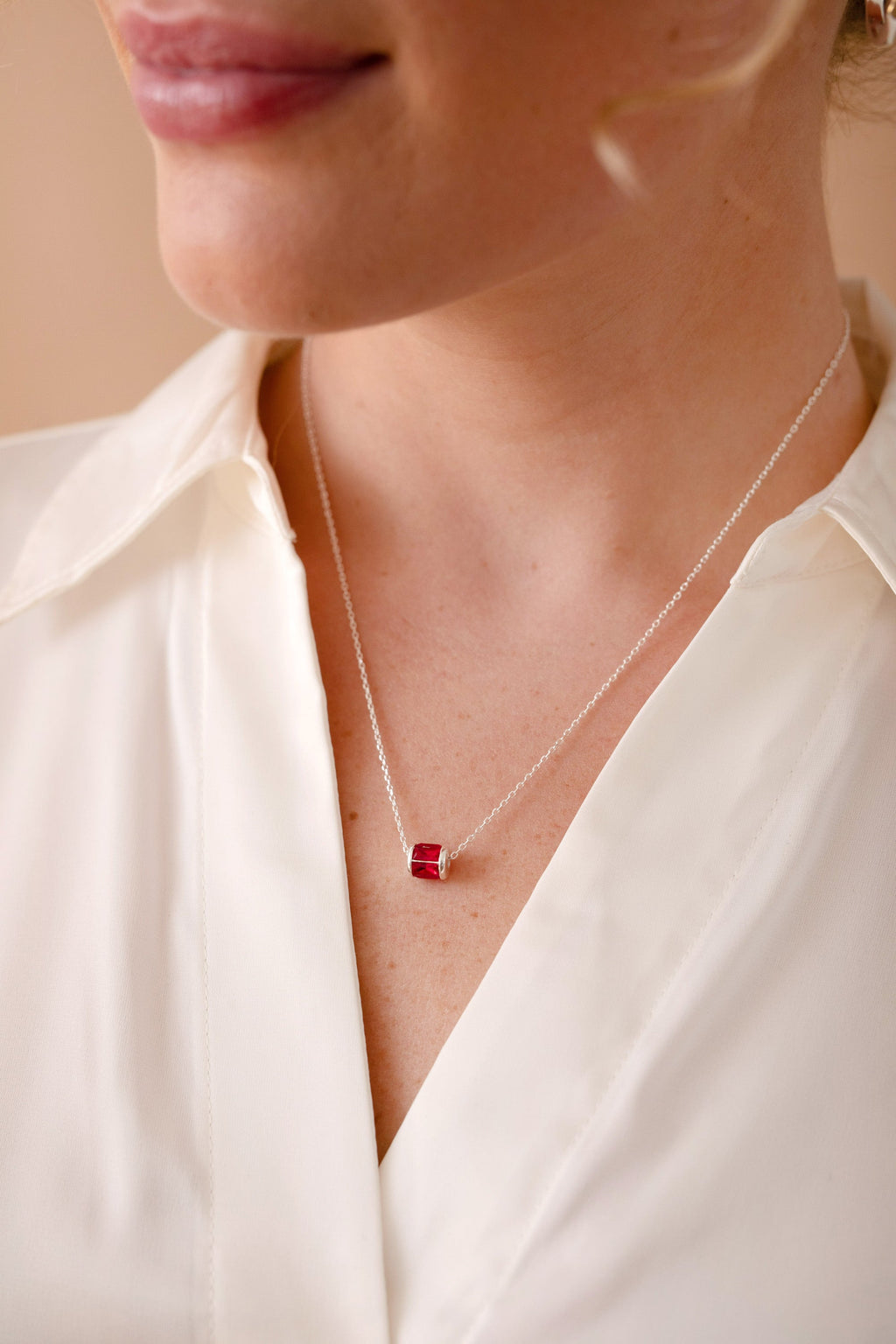 July Birthstone Ruby Baguette Pendant Necklace in Sterling Silver