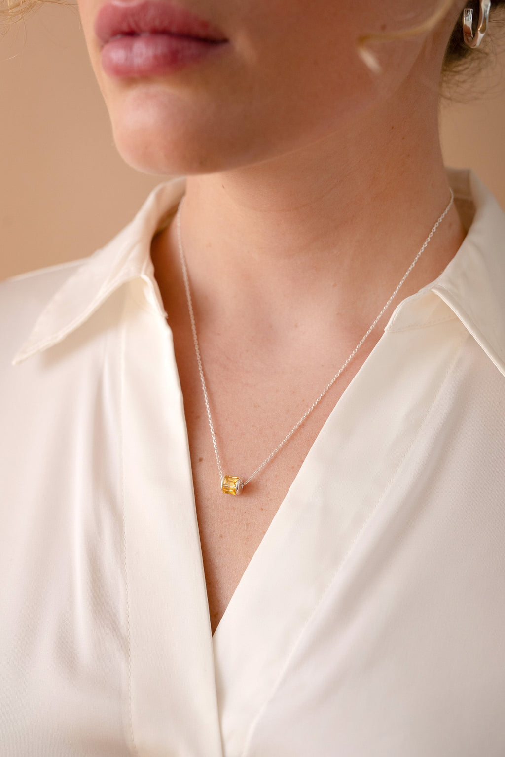 November Birthstone Pendant Necklace Gold and Silver Barrel Charm