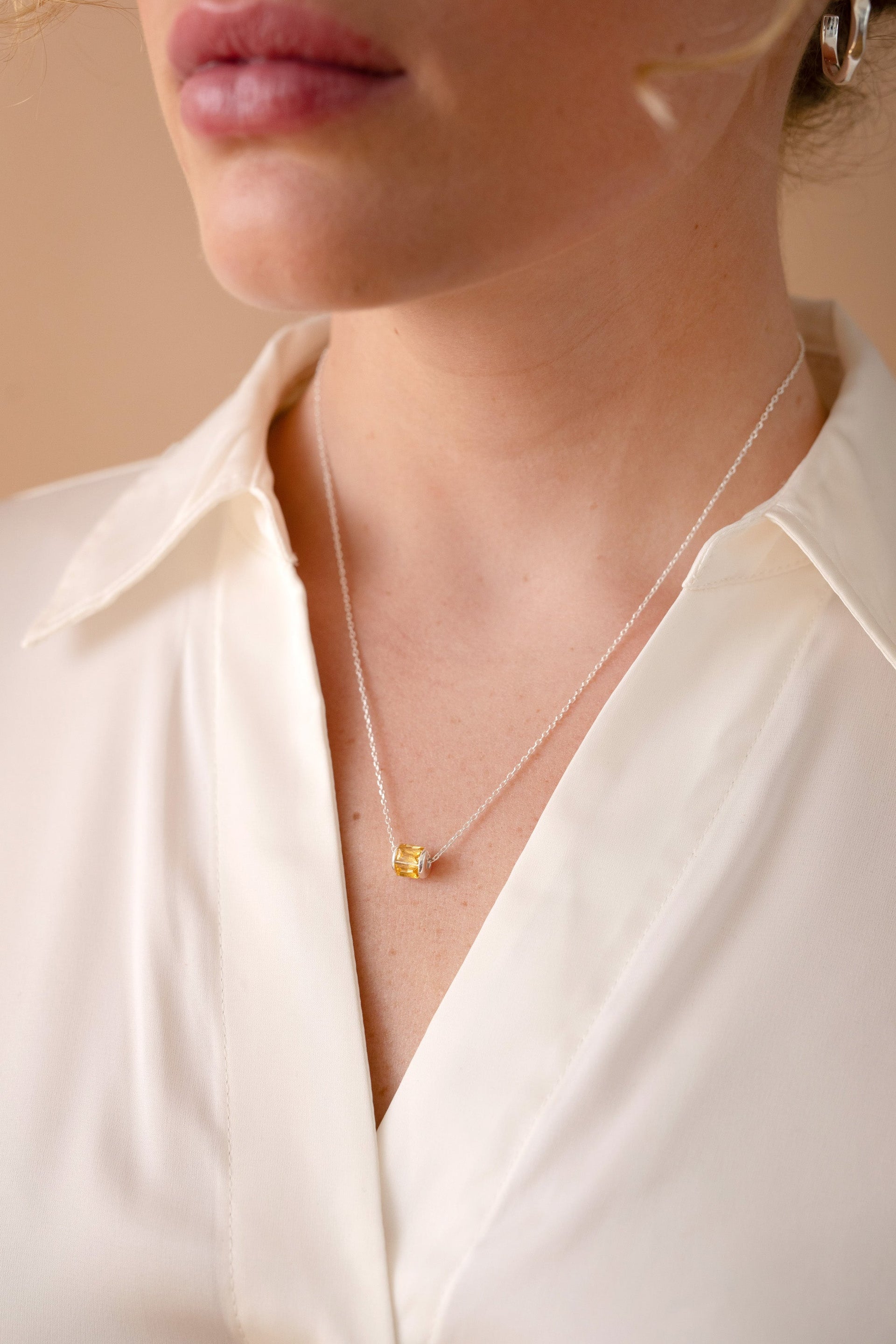 November Birthstone Pendant Necklace Gold and Silver Barrel Charm