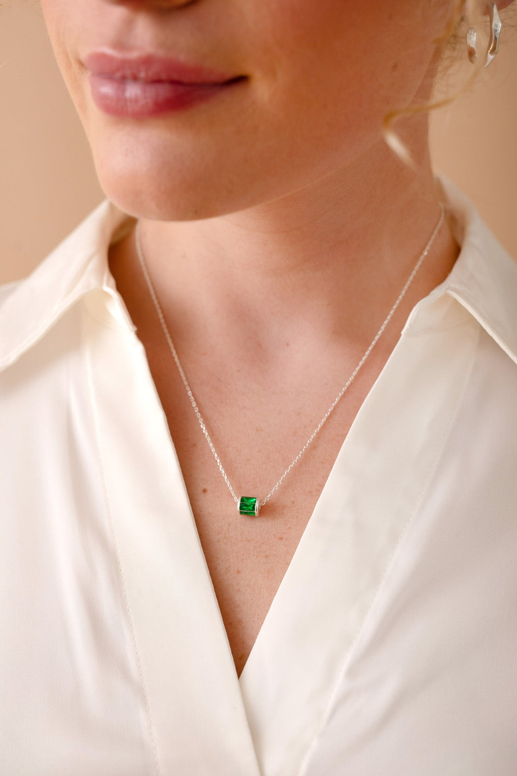May Birthstone Barrel Pendant Necklace in Sterling Silver or Gold