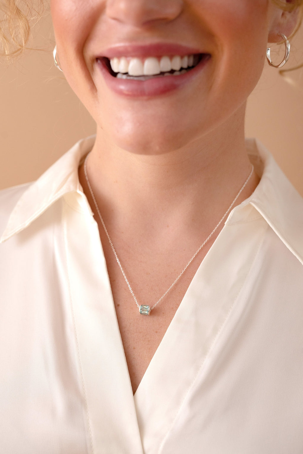 March Birthstone Aquamarine-Toned Barrel Charm Necklace