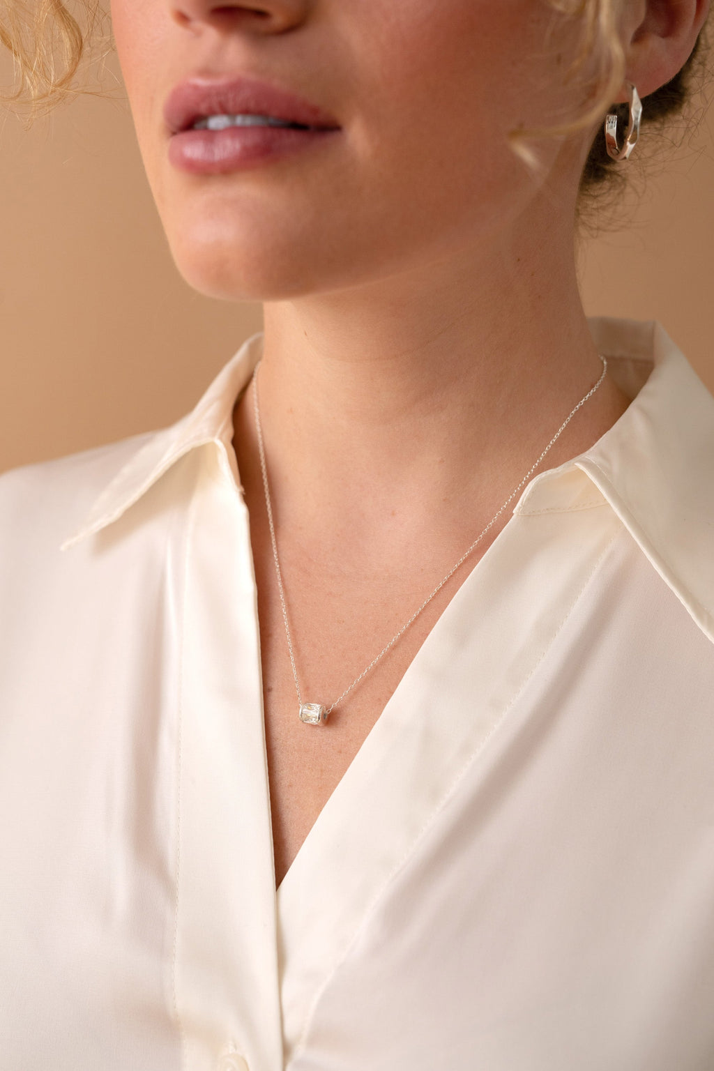 April Birthstone Barrel Pendant Necklace in Gold and Clear