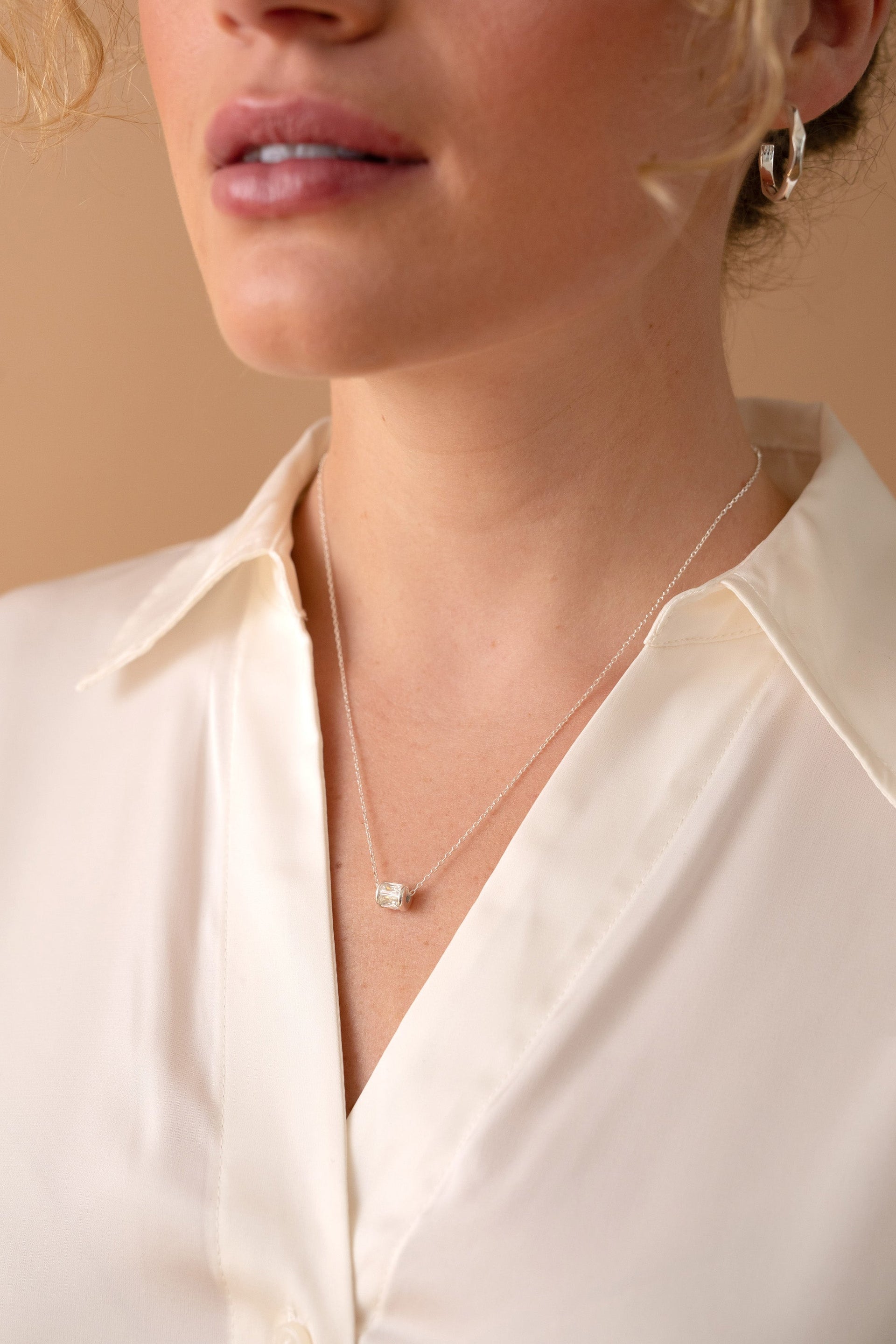 April Birthstone Barrel Pendant Necklace in Gold and Clear