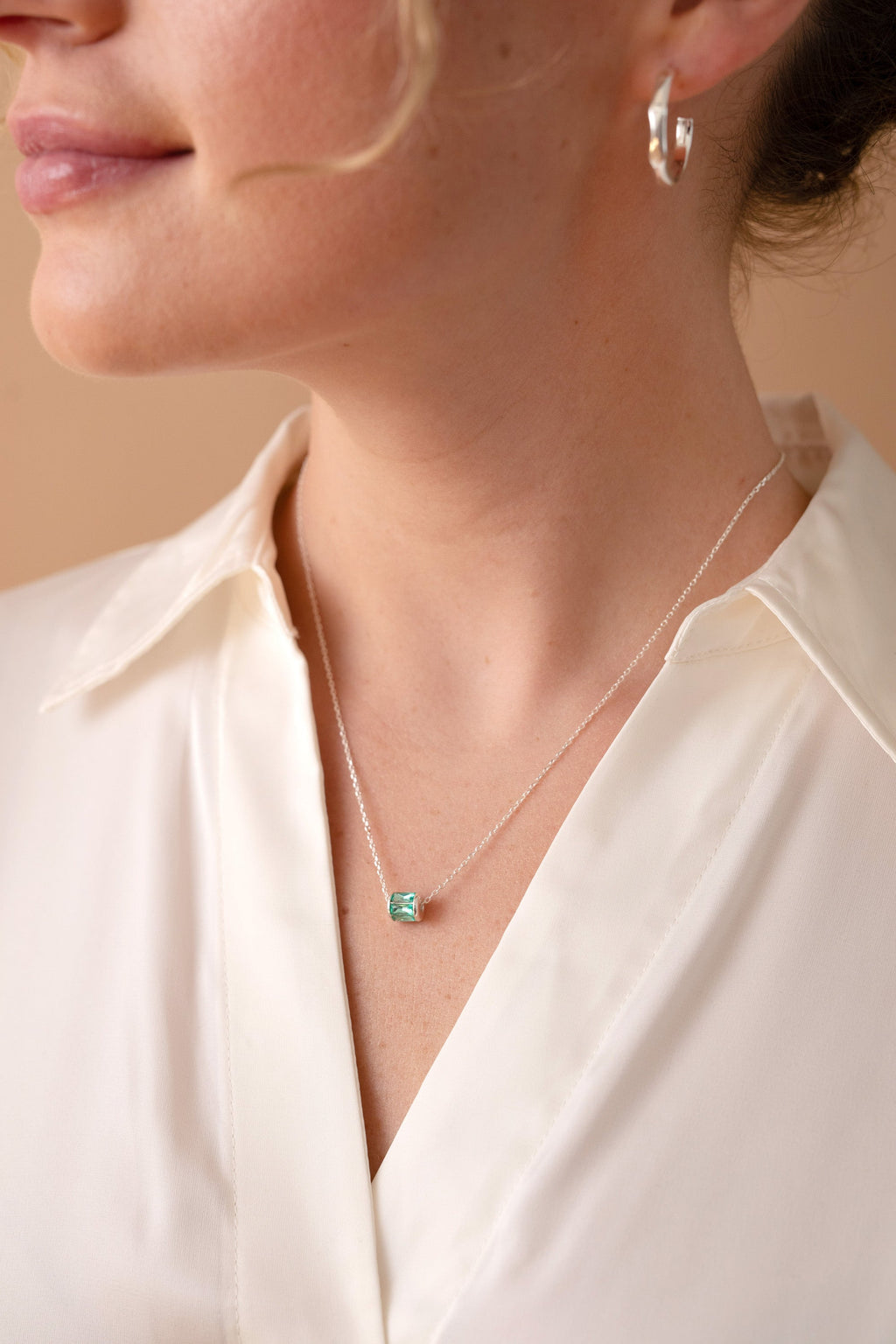 December Birthstone Baguette Pendant Necklace in Sterling Silver