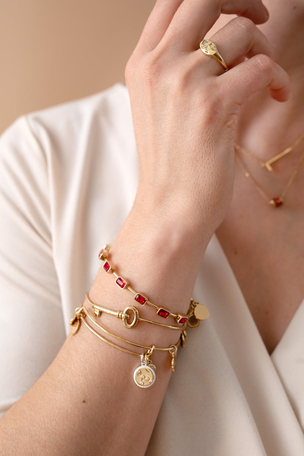 July Birthstone Emerald Cut Red Crystal Expandable Bangle