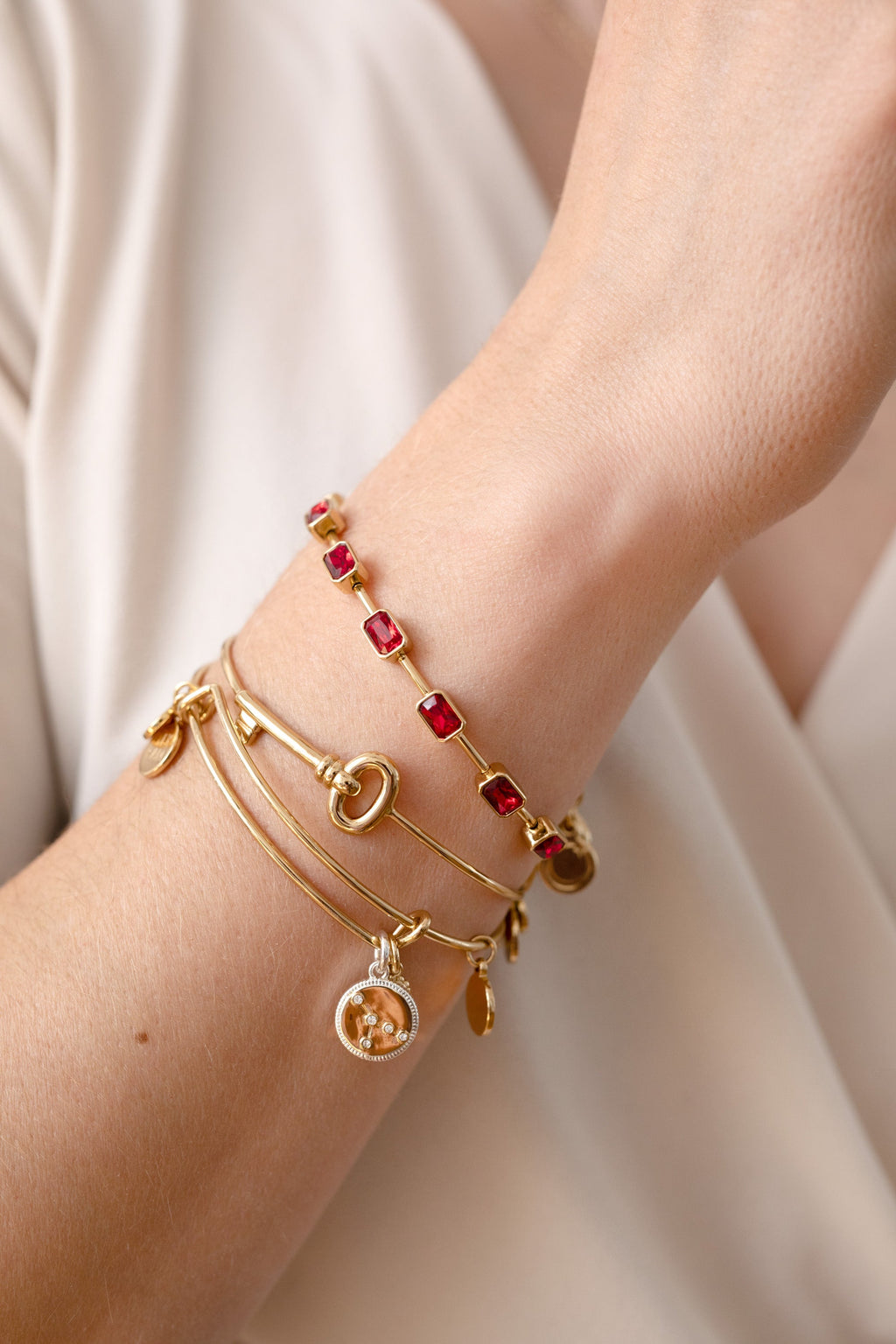 July Birthstone Emerald Cut Red Crystal Expandable Bangle