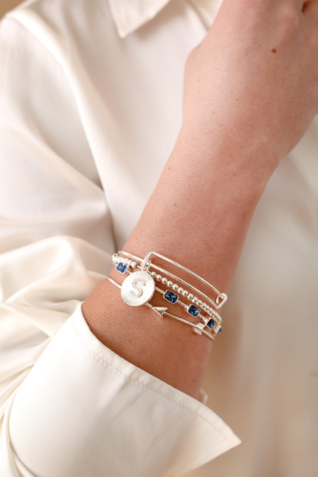Emerald Cut September Birthstone Bangle with Blue Crystals