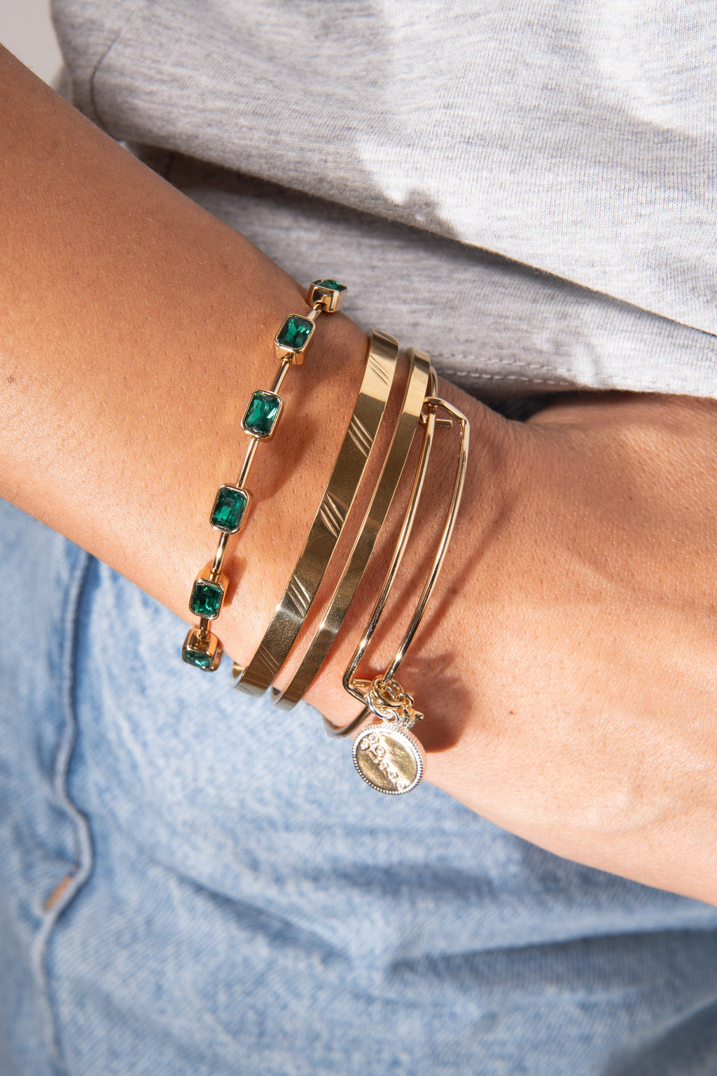 Taurus Zodiac Charm Bangle in Two-Tone Gold and Silver