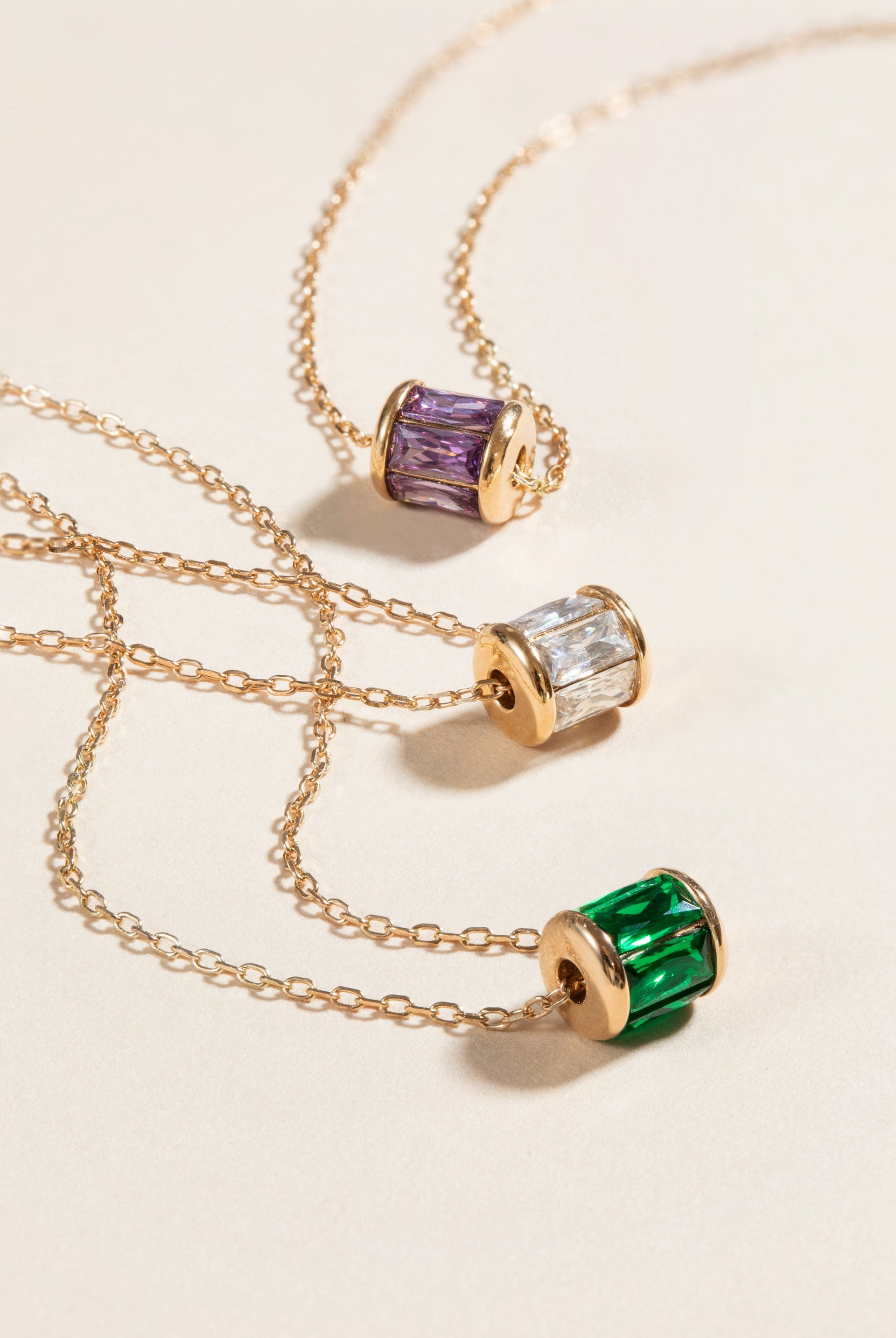April Birthstone Barrel Pendant Necklace in Gold and Clear