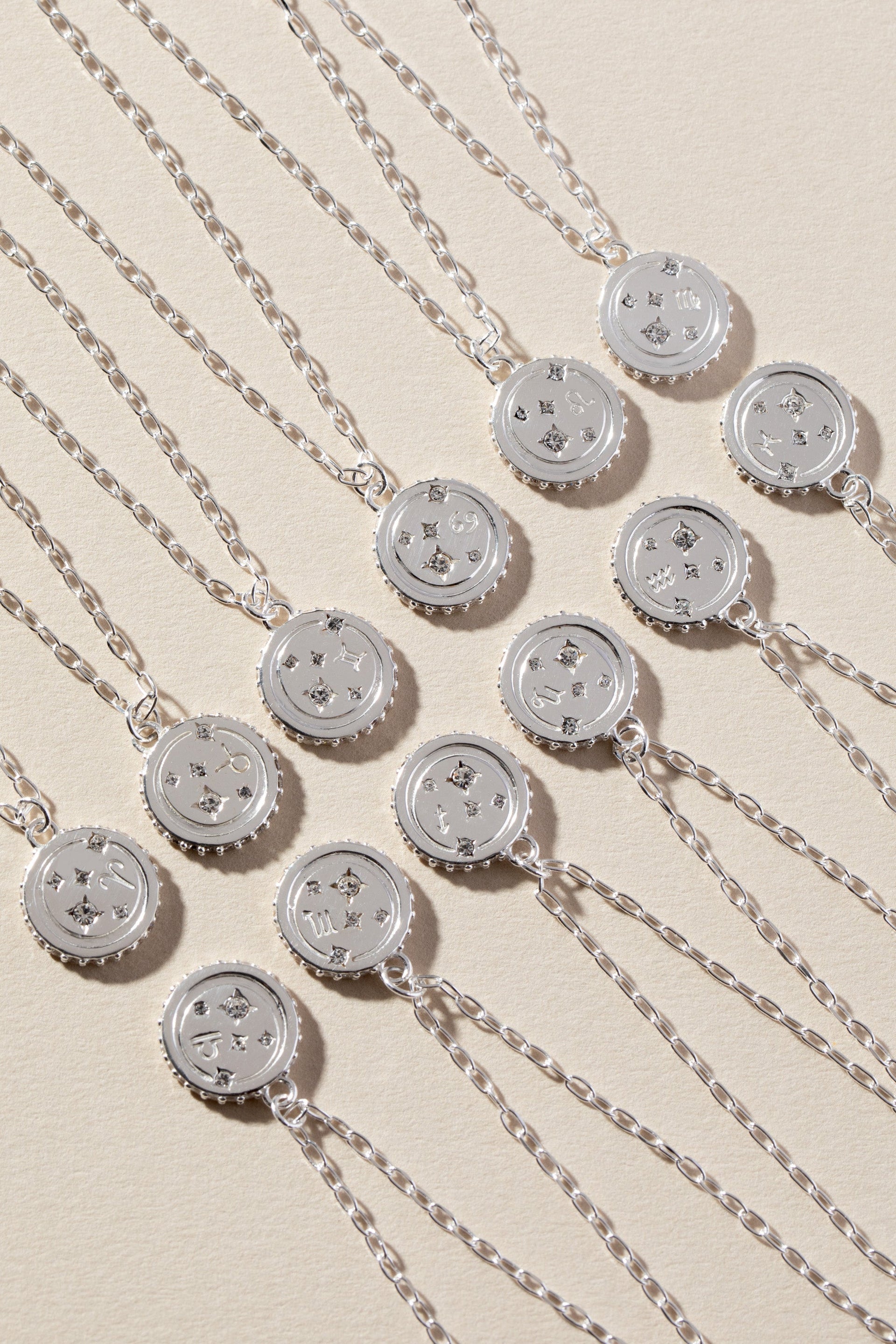 Virgo Zodiac Pendant Necklace in Silver with Crystal Accents
