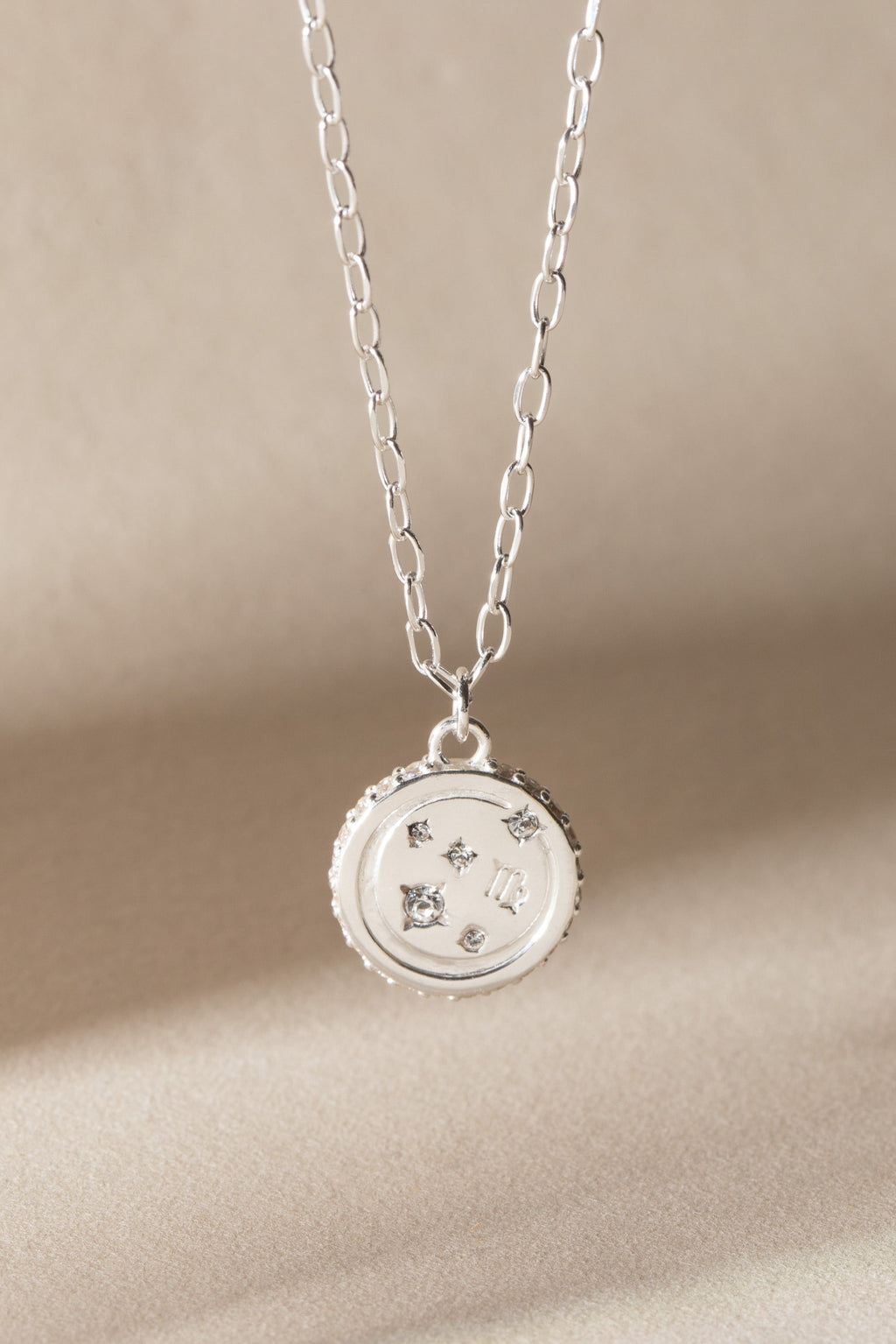 Virgo Zodiac Pendant Necklace in Silver with Crystal Accents