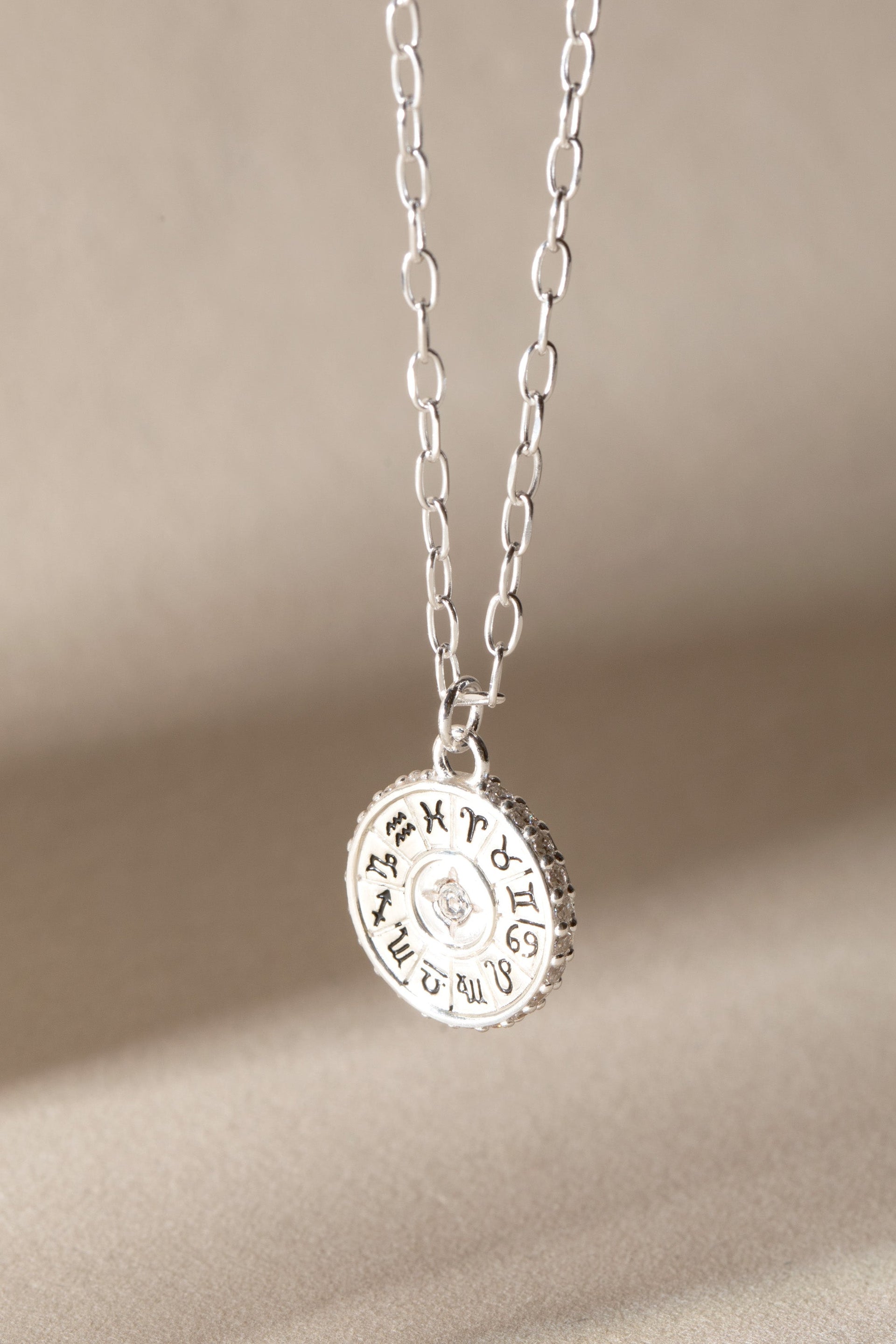 Virgo Zodiac Pendant Necklace in Silver with Crystal Accents