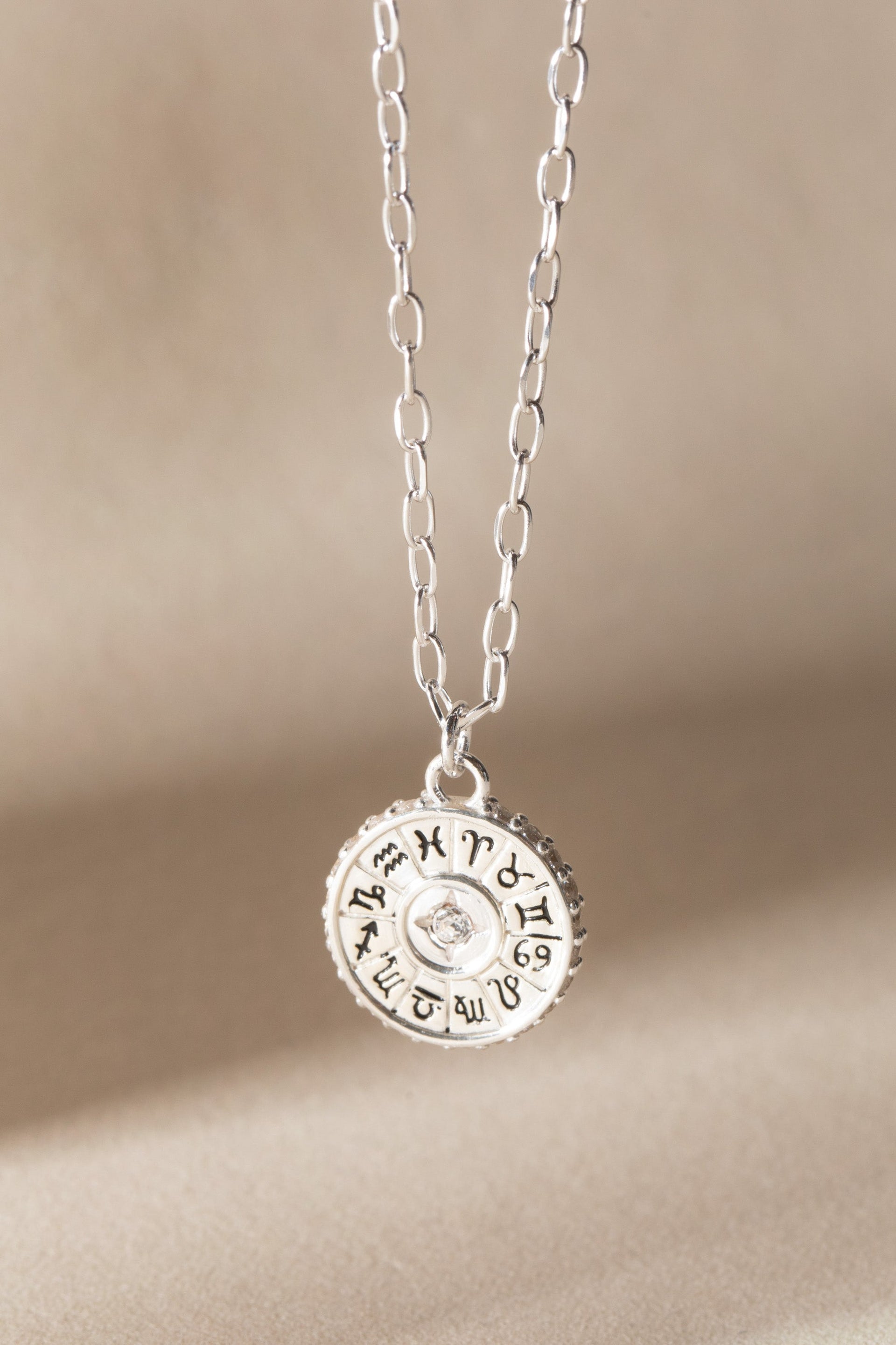 Virgo Zodiac Pendant Necklace in Silver with Crystal Accents